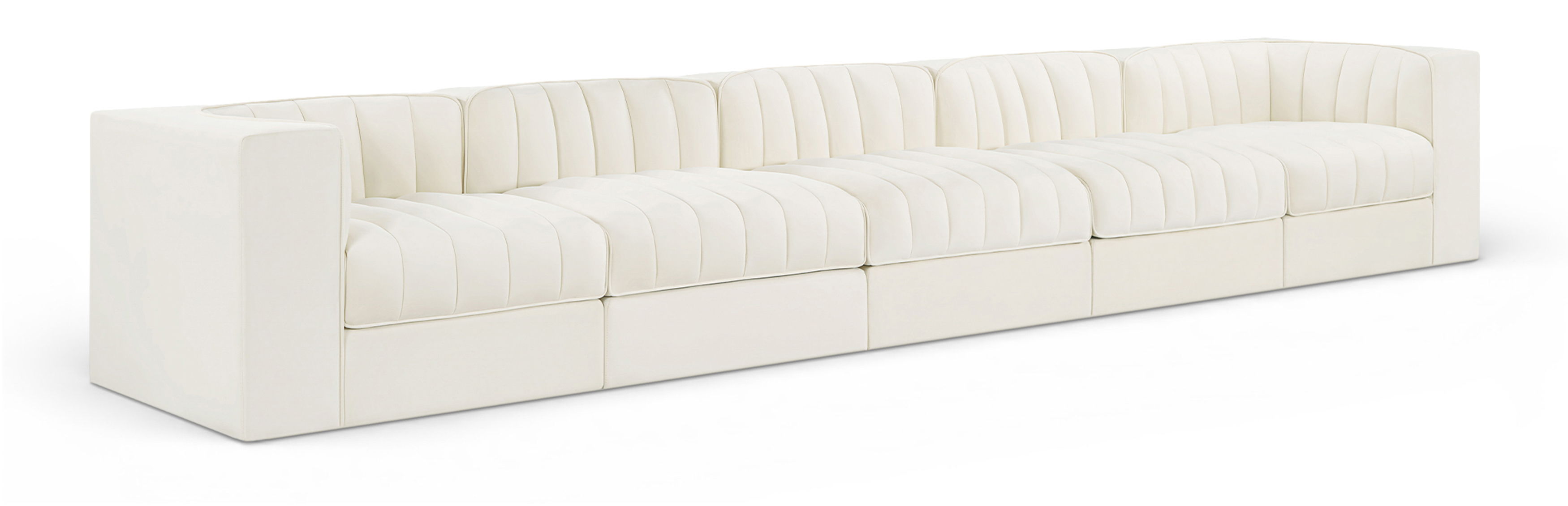 Rummi - Velvet Performance Fabric Upholstered 5 Piece Modular Sofa - Cream