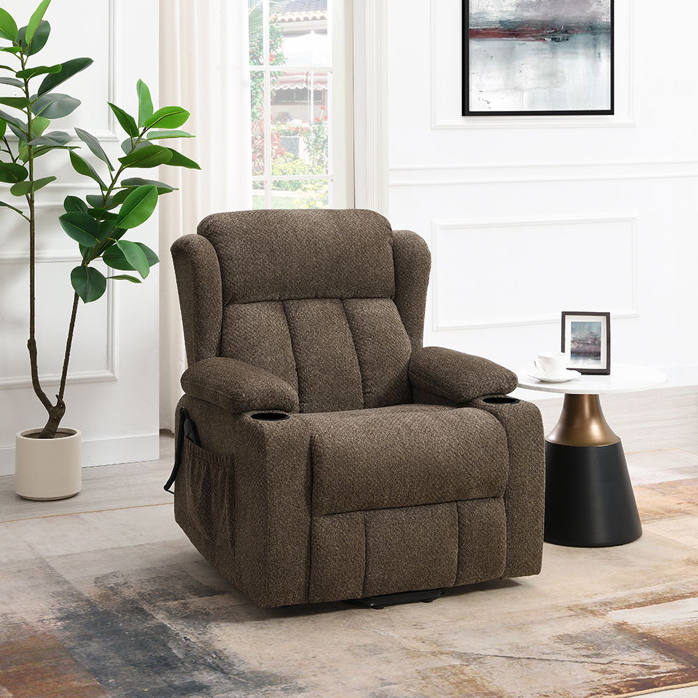 Lusio - Power Motion Recliner With Lift & Cup Holder - Brown, dark brown