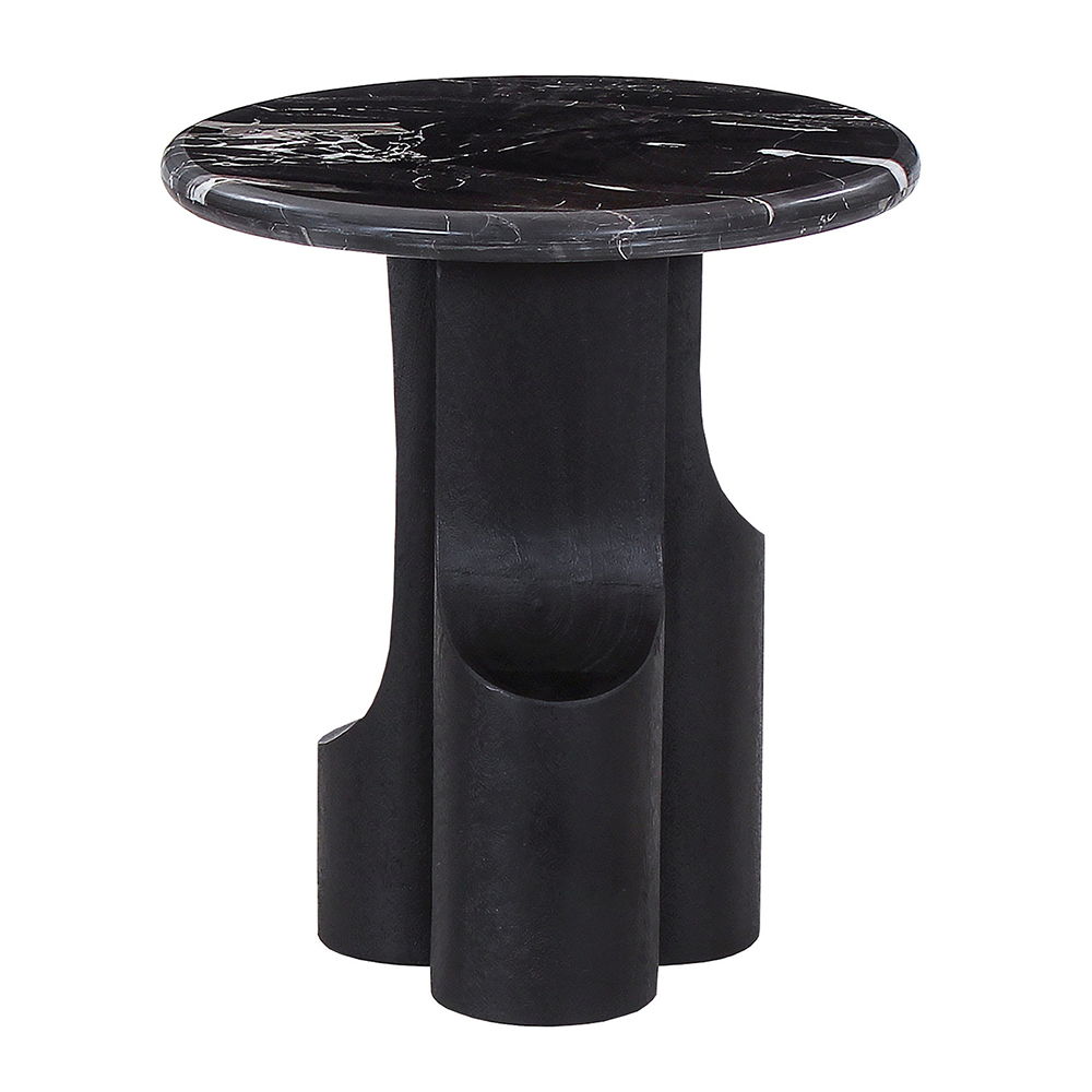 Kinton - End Table With Natural Marble Top - Black, black, view 2