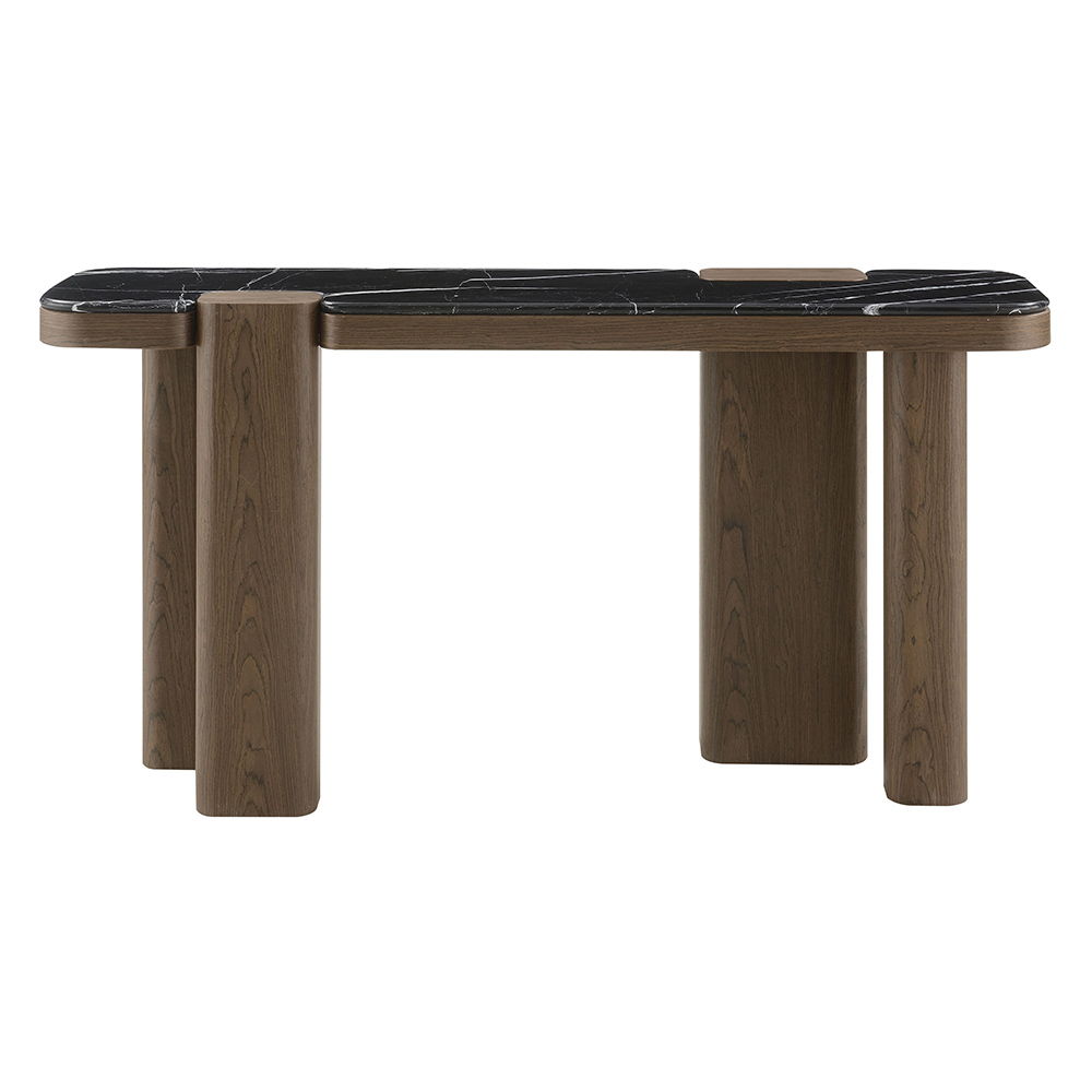 Dana - Console Table - Faux Marble Top, Black & Dark Walnut, black, view 8