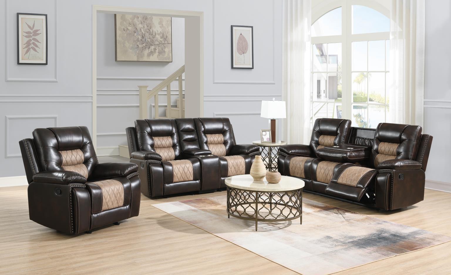 U141 - 2 Piece Living Room Set (Reclining Sofa & Reclining Loveseat) - Dark Brown