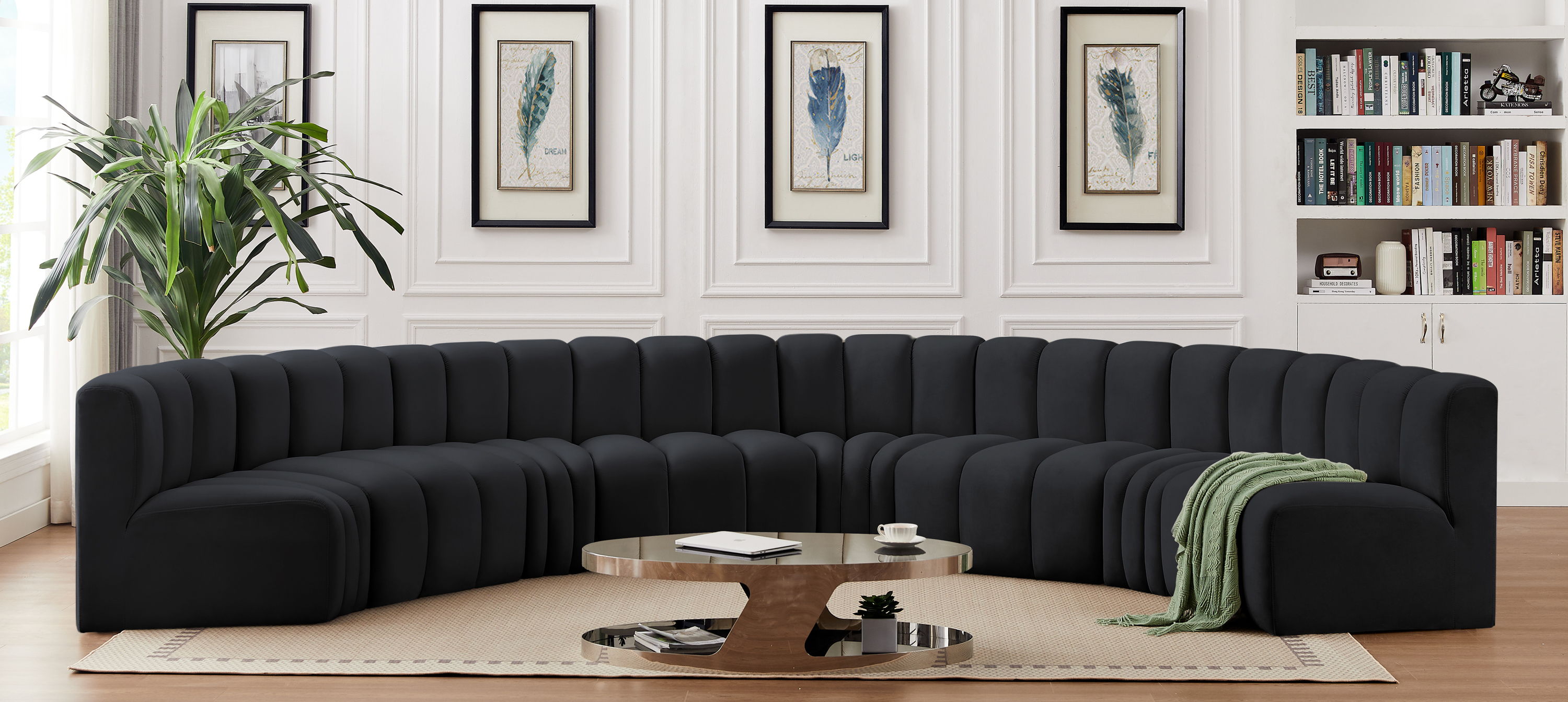 Arc - Velvet 8 Piece U-Shaped Modular Sofa - Black
