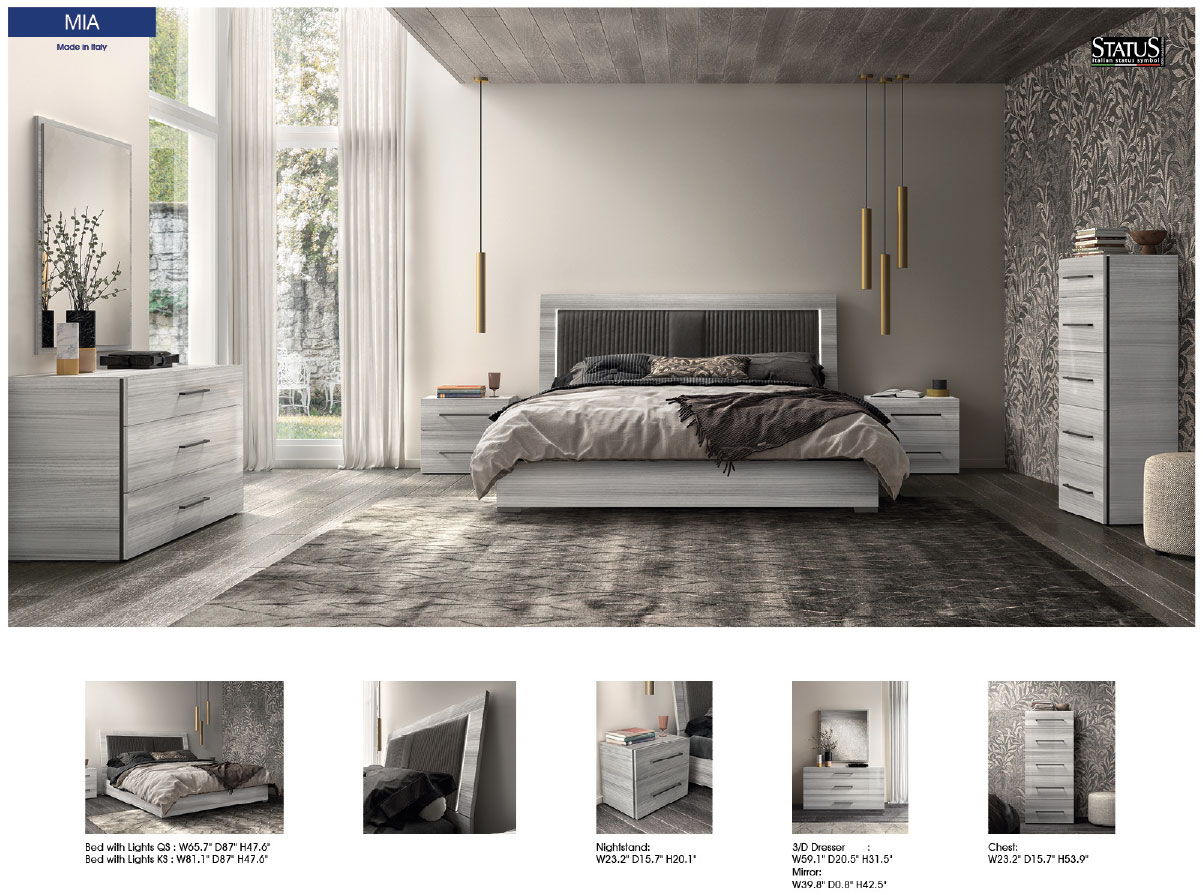 Mia - Upholstered Queen Size Bed - White / Gray / Silver