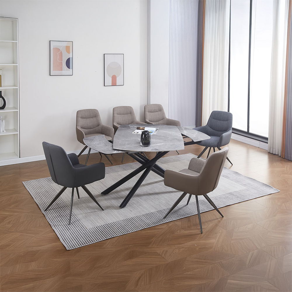 Hester - Ceramic Top Dining Table - Gray & Black, gray, view 5