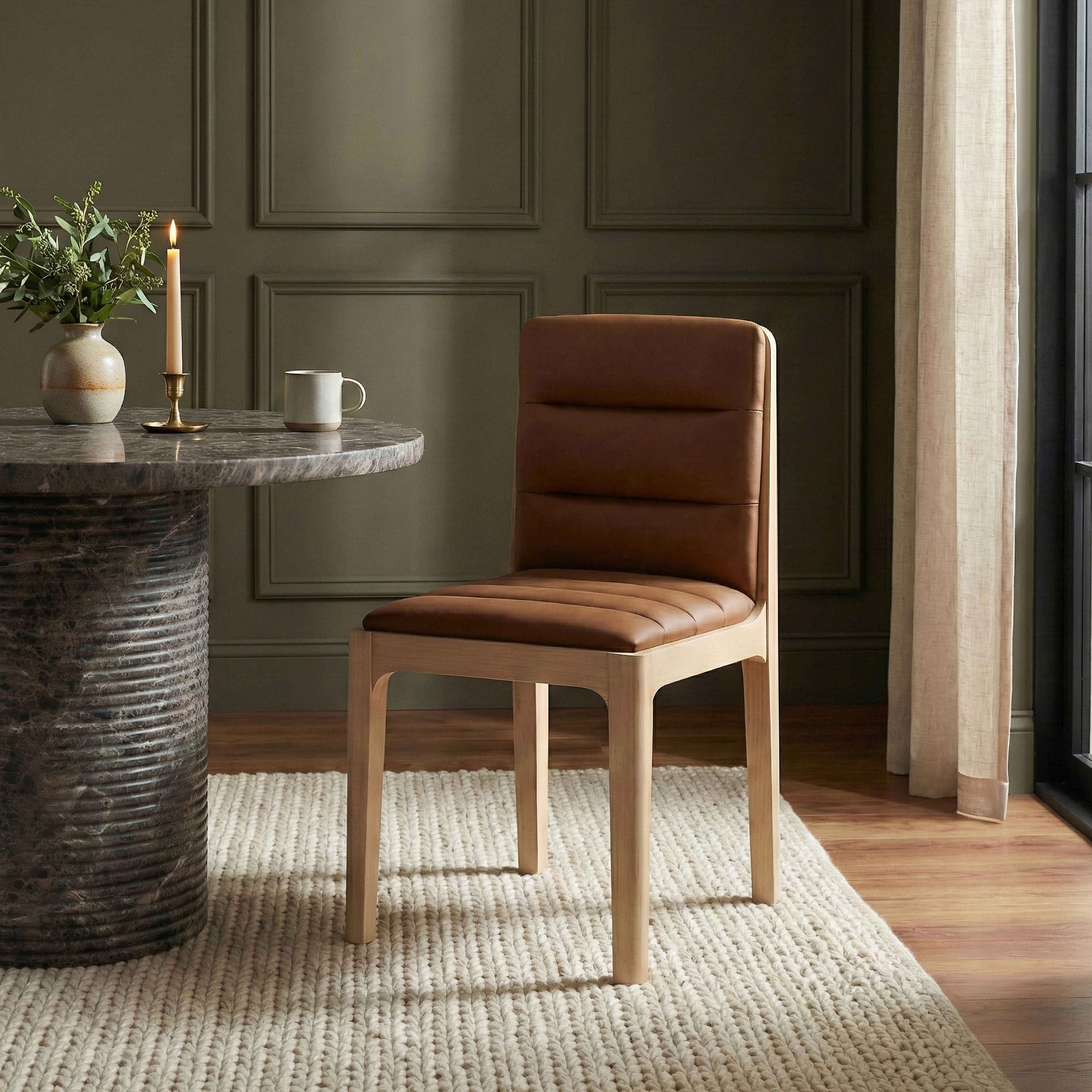 Ellis - Vegan Leather Upholstered Dining Chair (Set of 2) - Cognac / Natural
