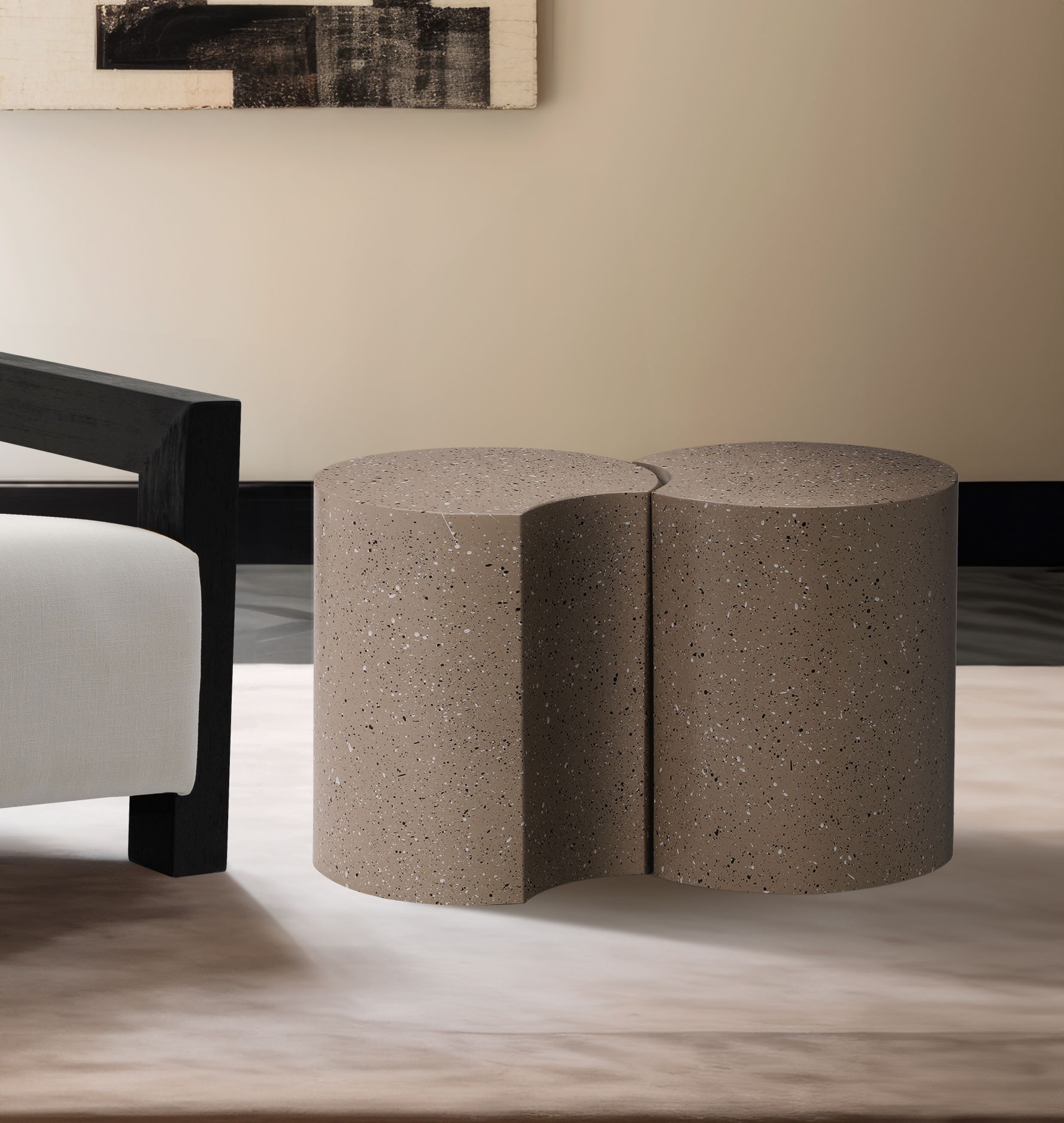 Dimple - 18" 2 Piece Modular End Table - Taupe Terazzo