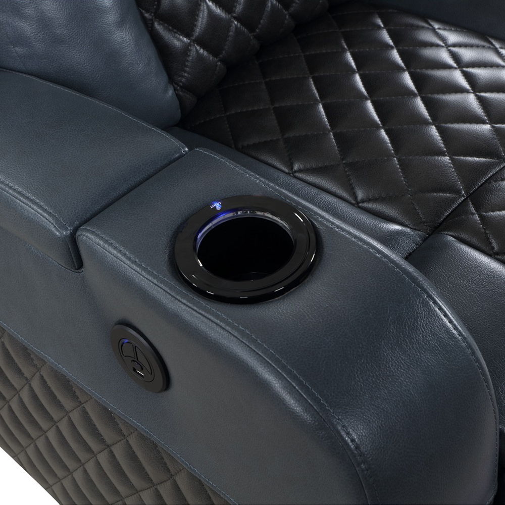 Alair - Power Motion Recliner With Bluetooth, Wireless Charger & Cupholder - Blue & Black Leather Aire, blue, view 7