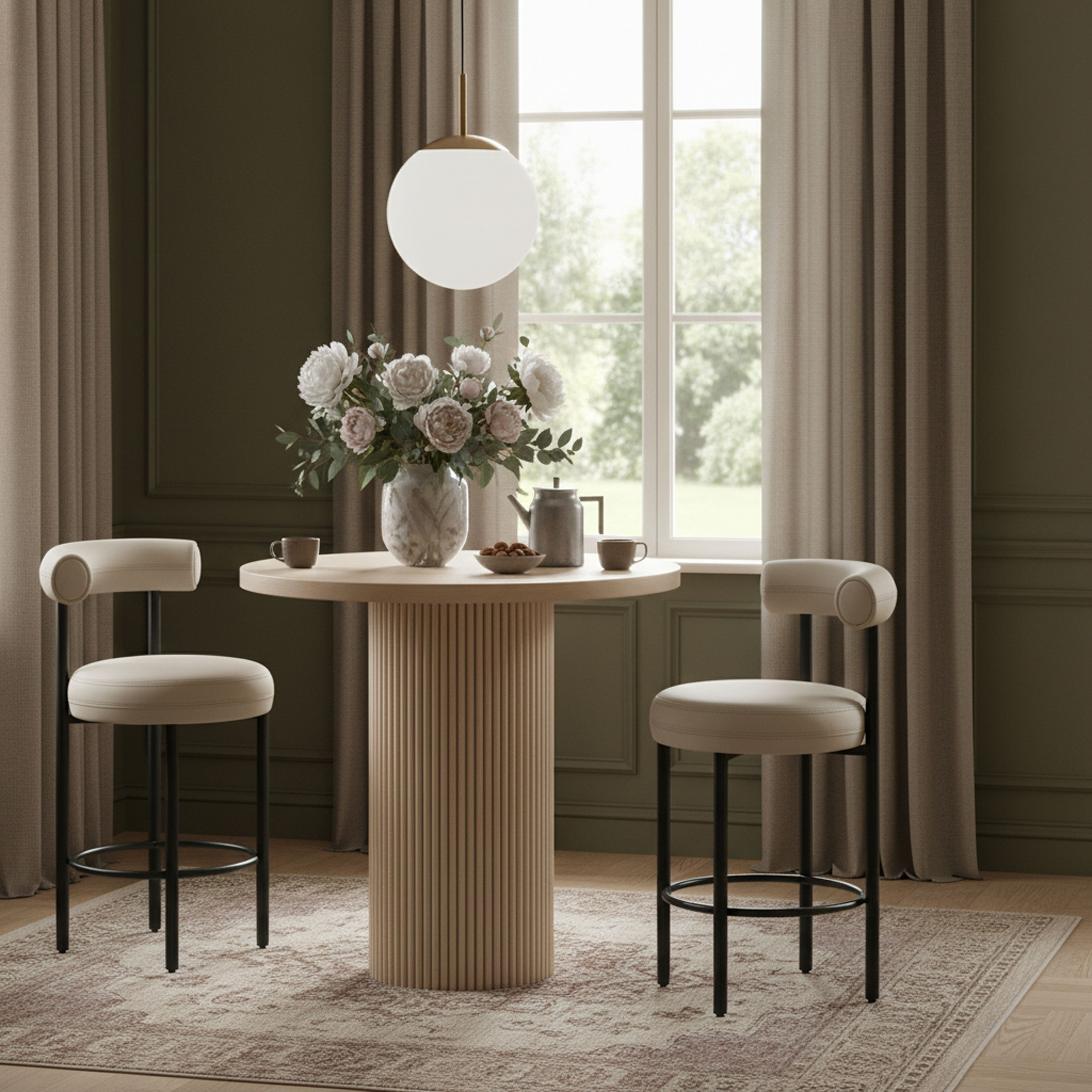 Belinda - Oak Veneer And Solid Wood Round Bar Height Table - Natural