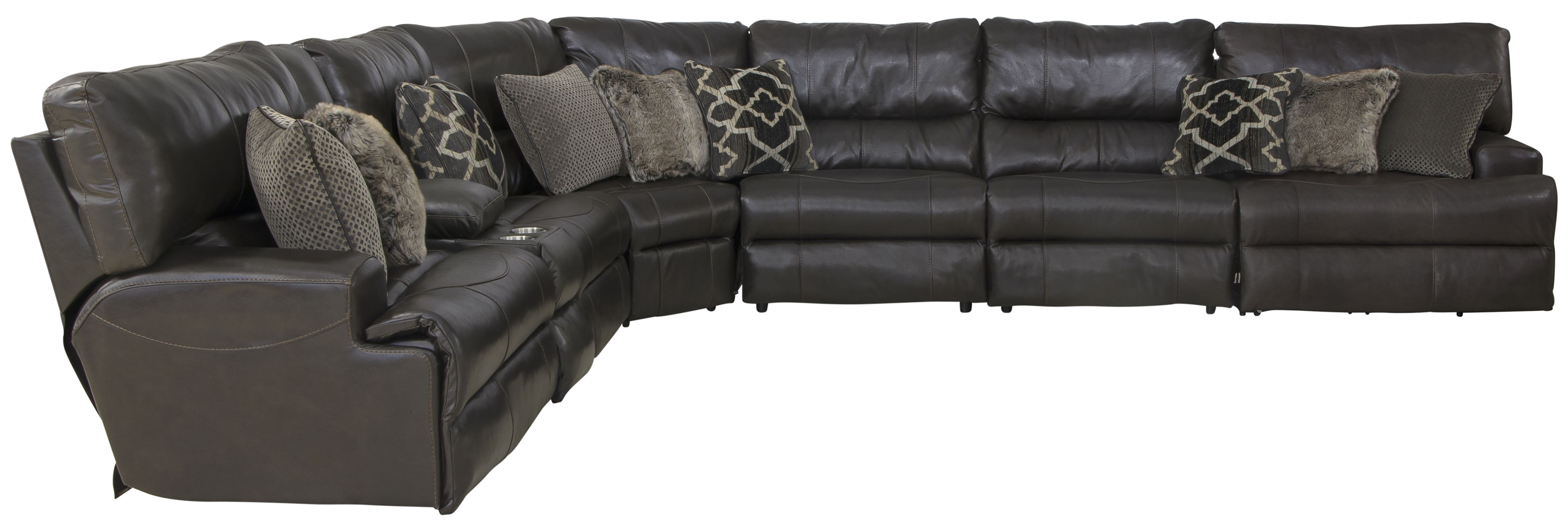 7 Pc · Italian Leather Match Power Reclining Sectional With 2 Lay Flat Reclining Seats