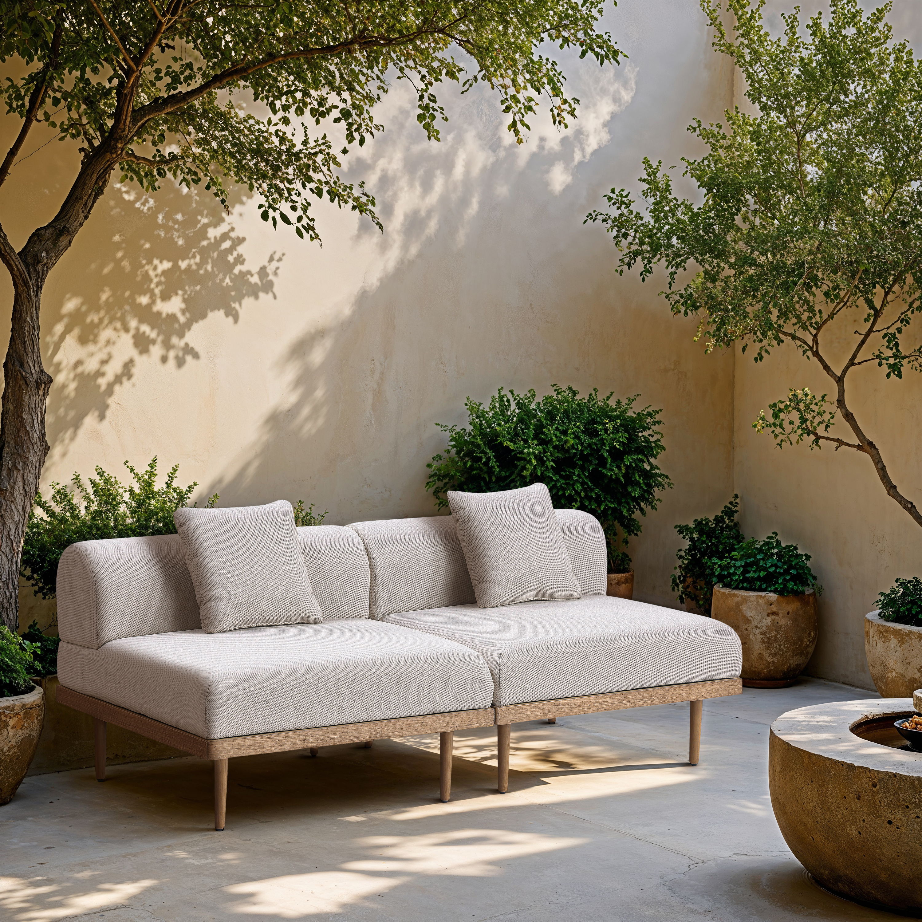 Laguna - 2 Piece Resilient Water Resistant Fabric 71" Outdoor Patio Modular Loveseat - Beige