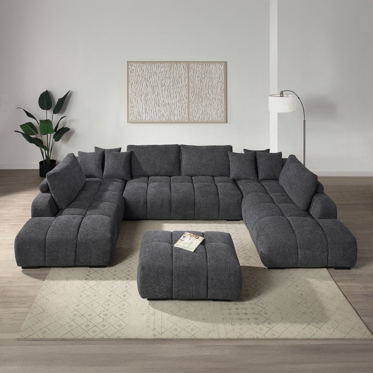 Chosen - Sectional Sofa With 6 Pillows - Gray Chenille, dark gray, view 2
