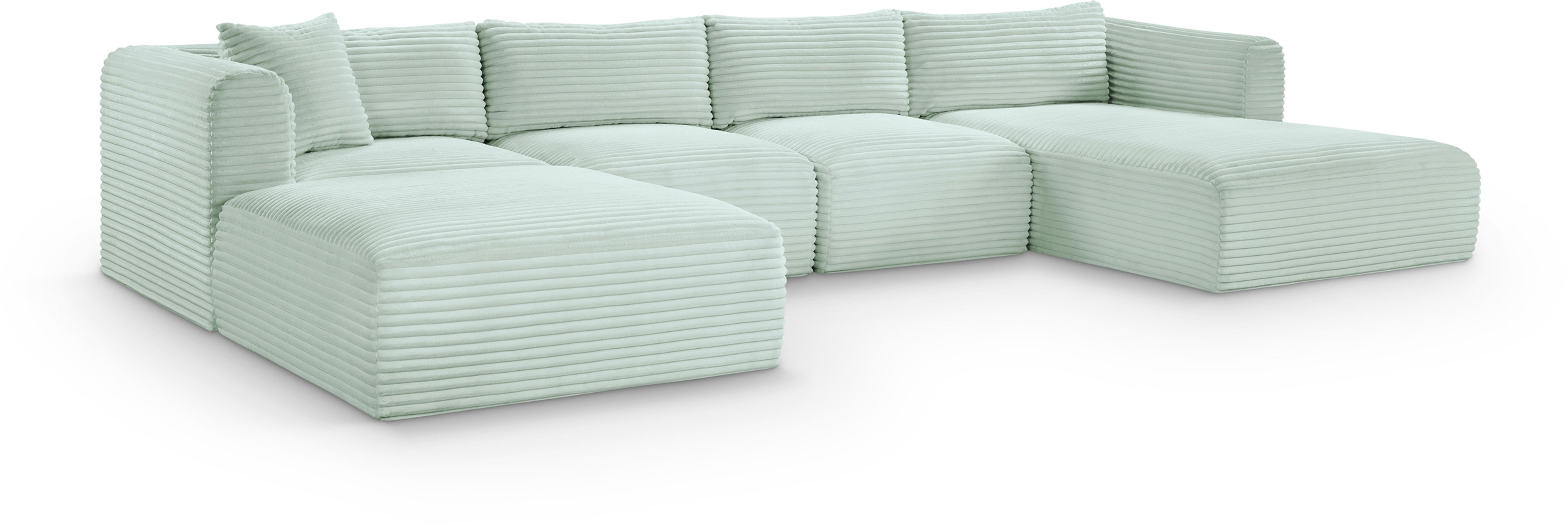 Shaggy - 5 Piece Modular Sectional With Chaise And Ottoman - Mint