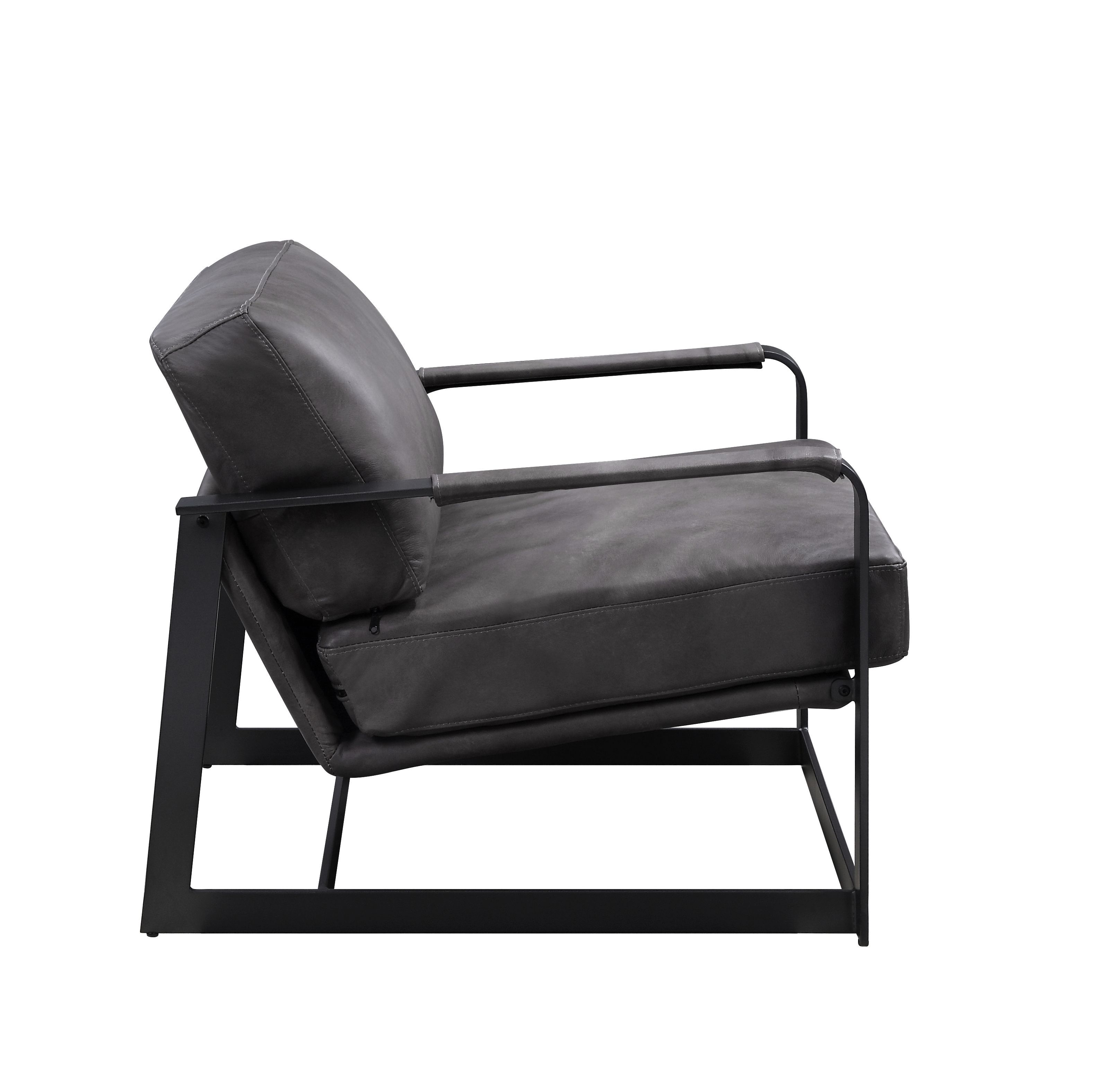 Locnos - Accent Chair - Gray Top Grain Leather & Black, dark gray, view 6