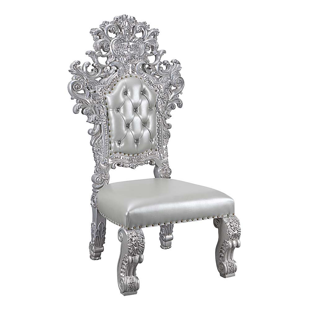 Valkyrie - Side Chair (Set of 2) - Synthetic Leather & Antique Platinum, silver