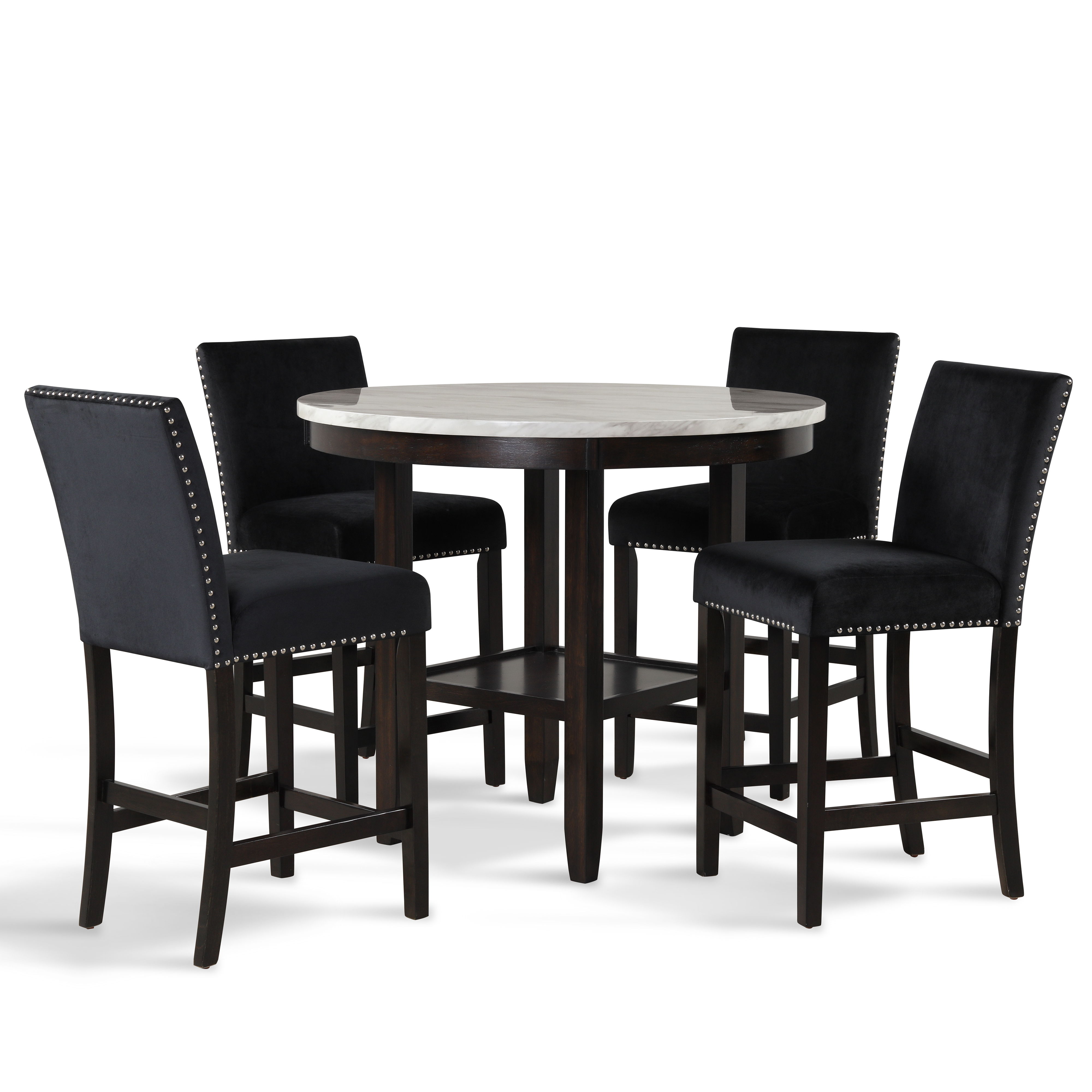 Celeste - Round Counter Table With 4 Black Chairs - Black