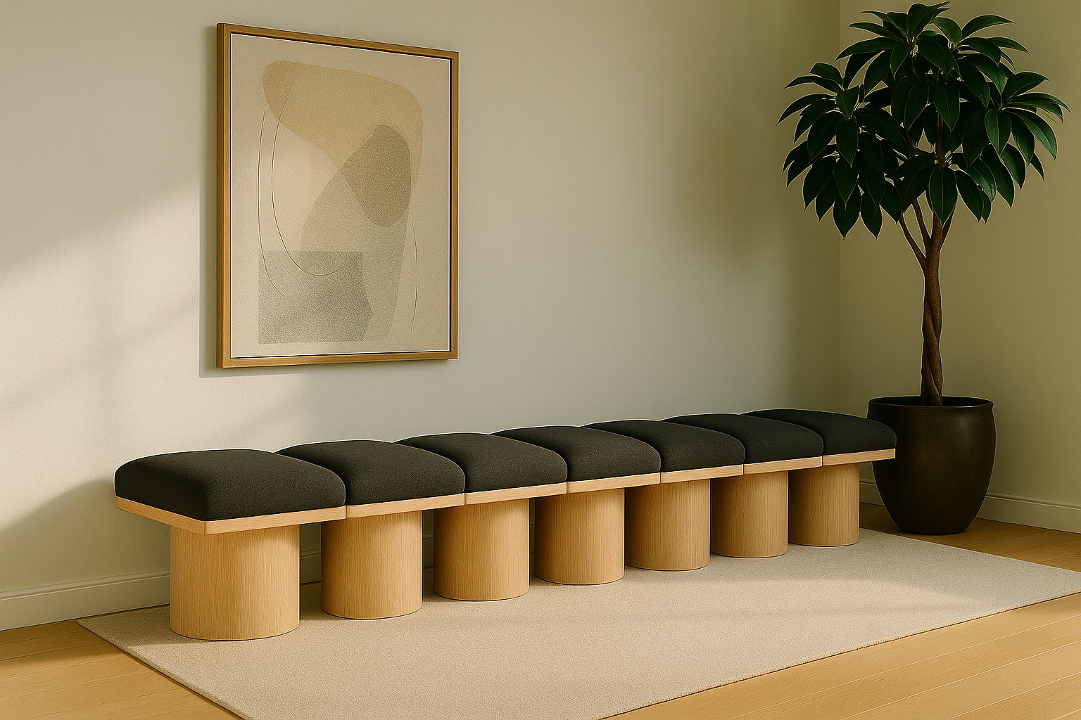 Pavilion - 108.5" 7 Piece Modular Bench With Natural Base - Brown