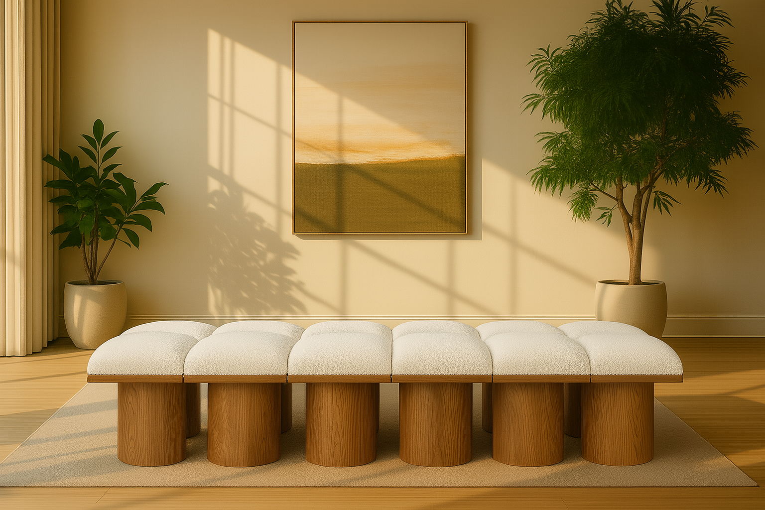 Pavilion - 108" 12 Piece Modular Bench With Brown Base - Cream