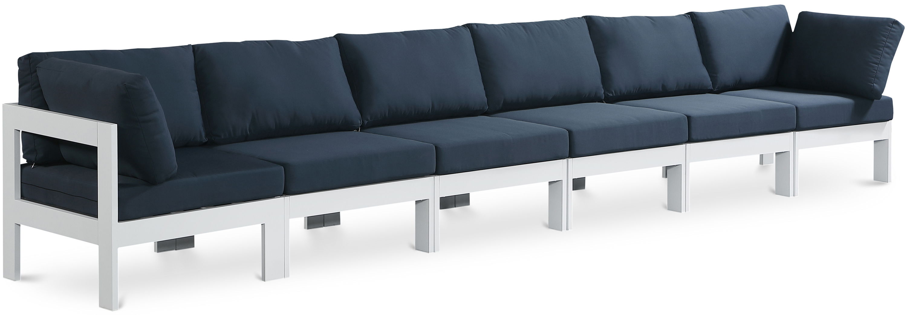 Nizuc - Outdoor Patio 6 Seat Modular Sofa With White Frame - Navy