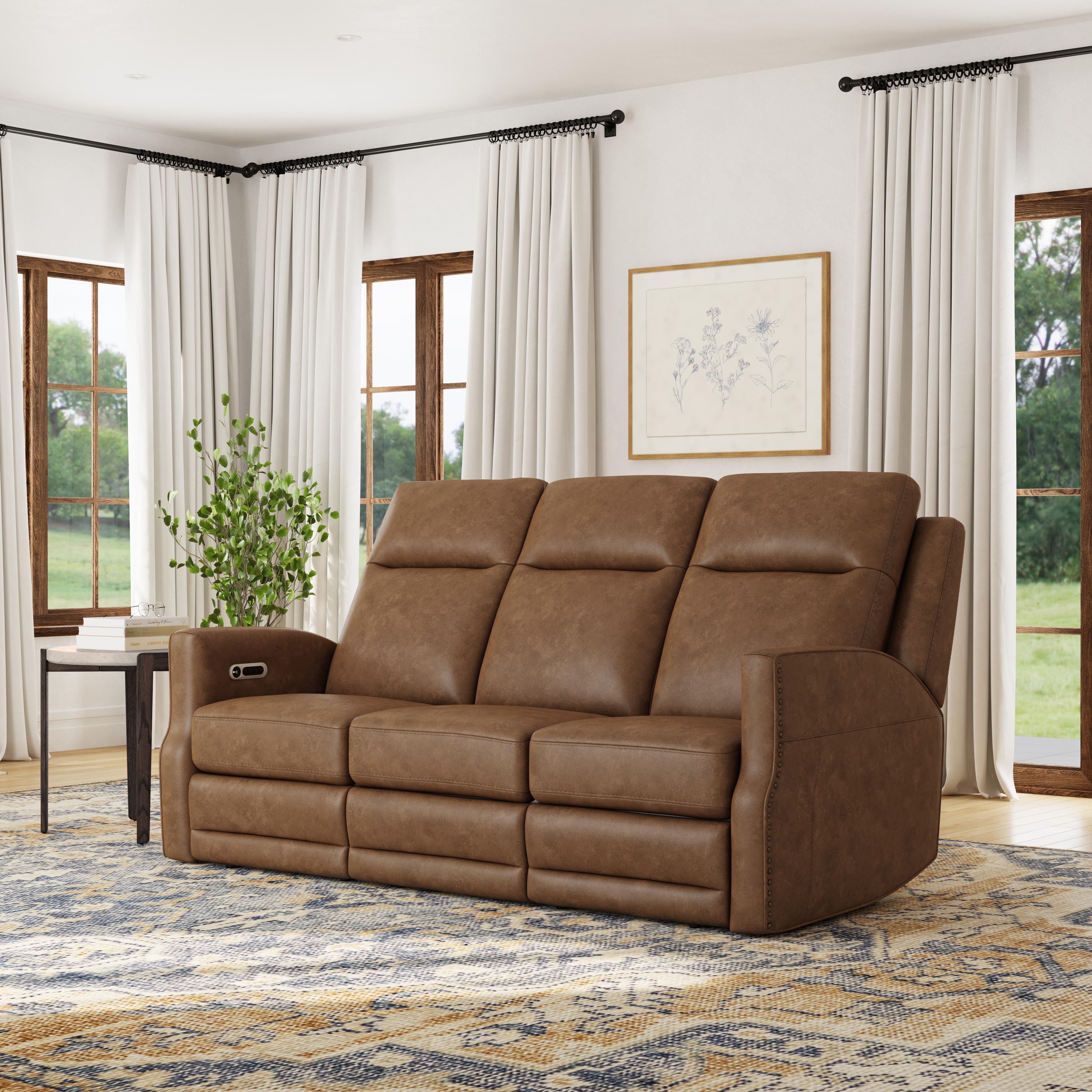 Maxwell - Power Reclining Sofa With Power Headrests And Lumbar - Cedar, light brown