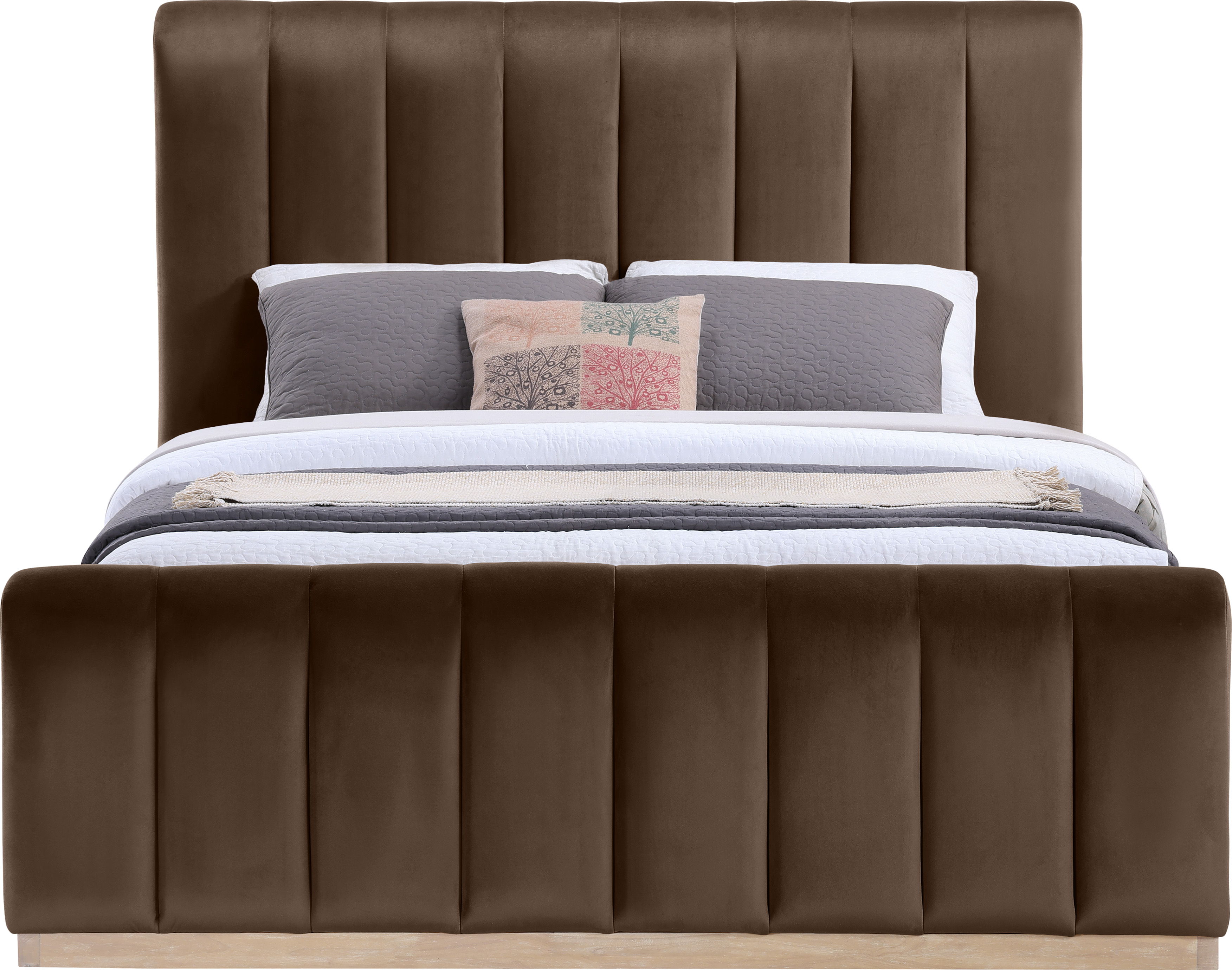 Amara - Velvet Queen Bed - Brown