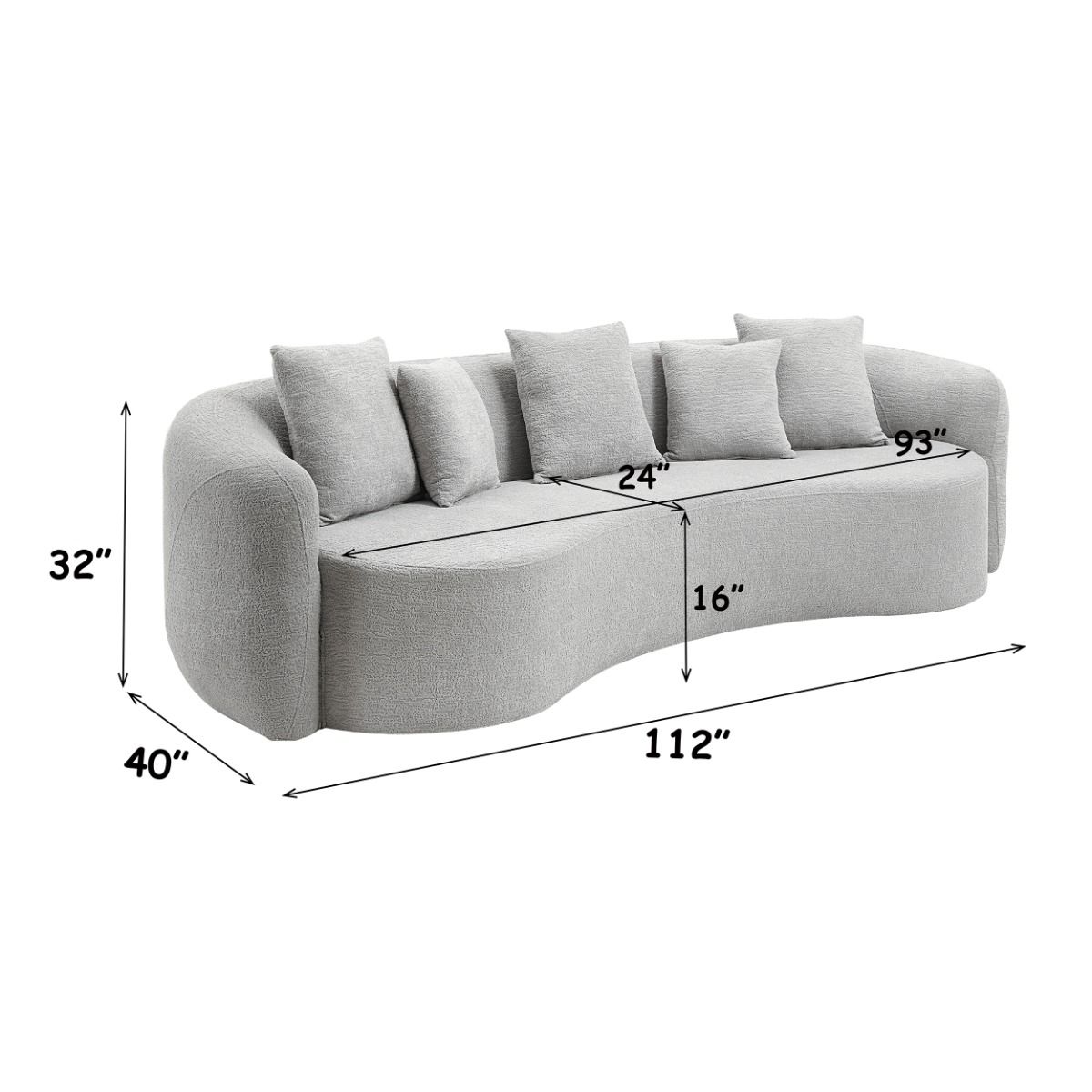 Barasa - Oversize Sofa With 5 Pillows - Gray, gray, view 6