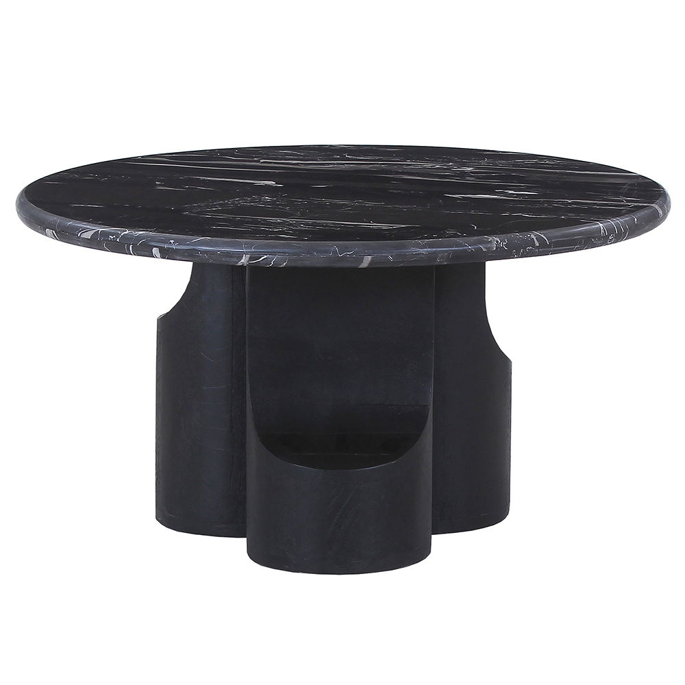 Kinton - Coffee Table With Natural Marble Top - Black, black