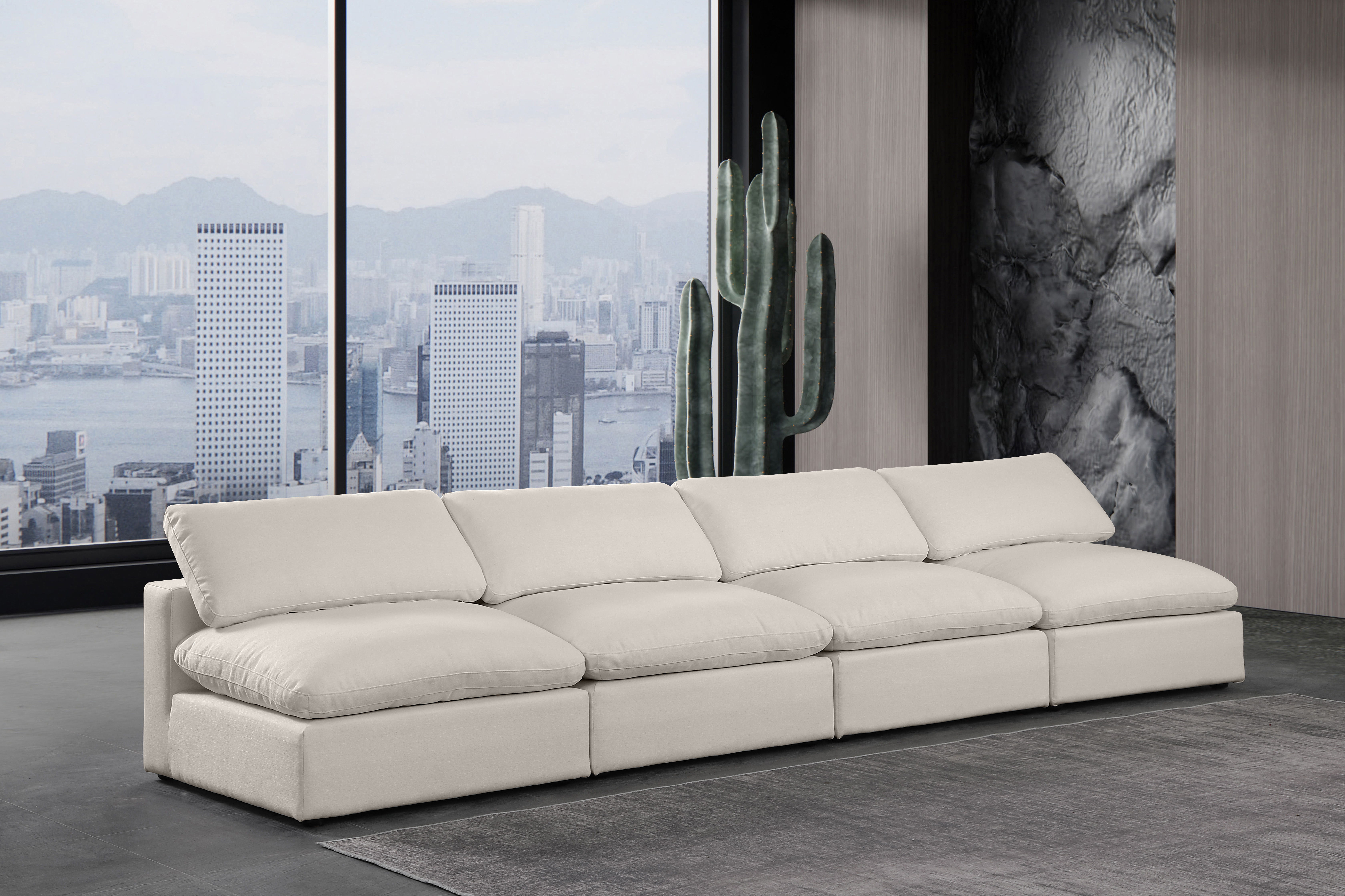 Comfy - Linen Modular Armless Sofa 4 Pieces - Ivory