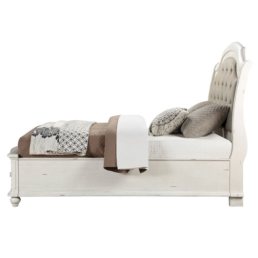 Jaqueline - Queen Bed With Storage - Gray Linen & Antique White, white, view 3