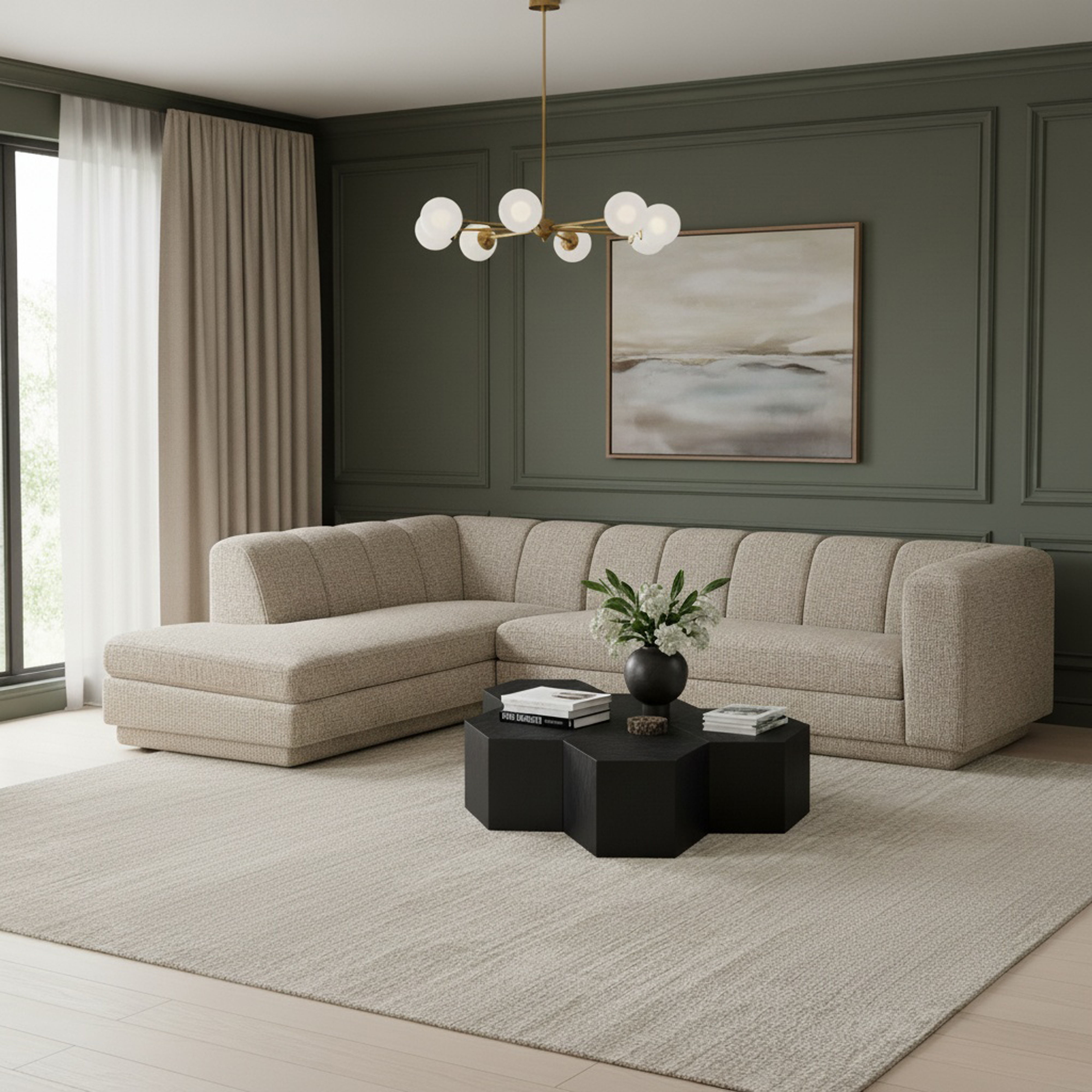 Modari - Fabric Upholstered 2 Piece LAF Modular Sectional - Beige