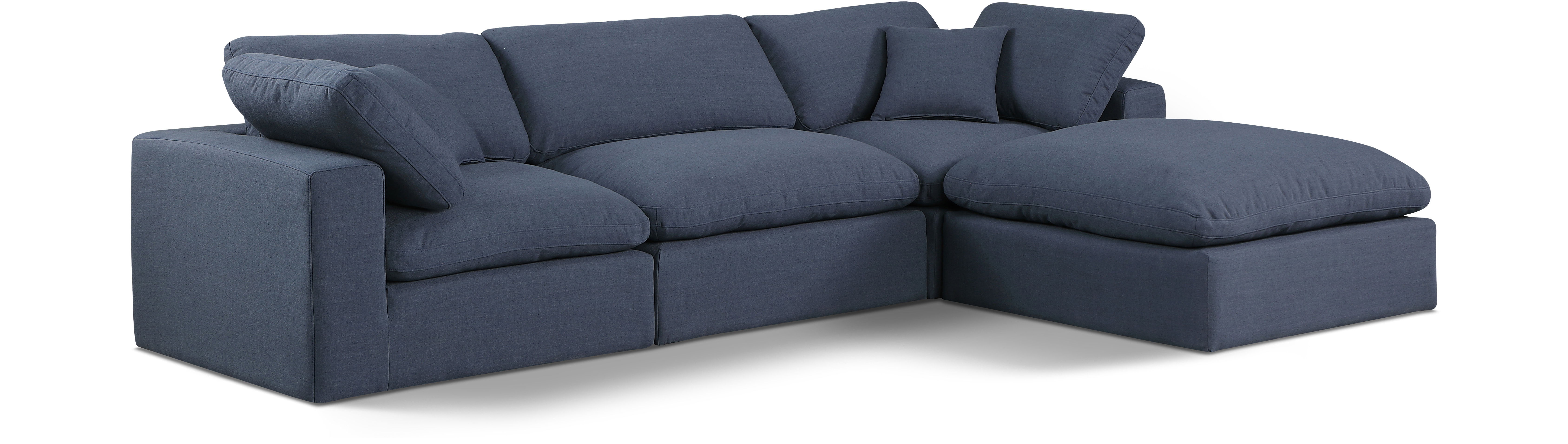Comfy - 4 Piece Linen Fabric Modular Sectional With Chaise - Blue