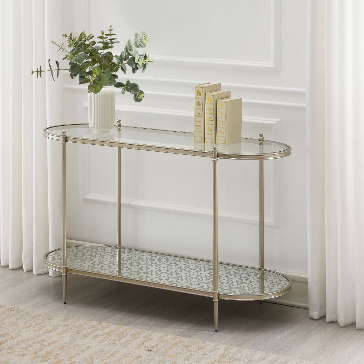 Zaba - Sofa Table - Glass Top & Champagne, silver
