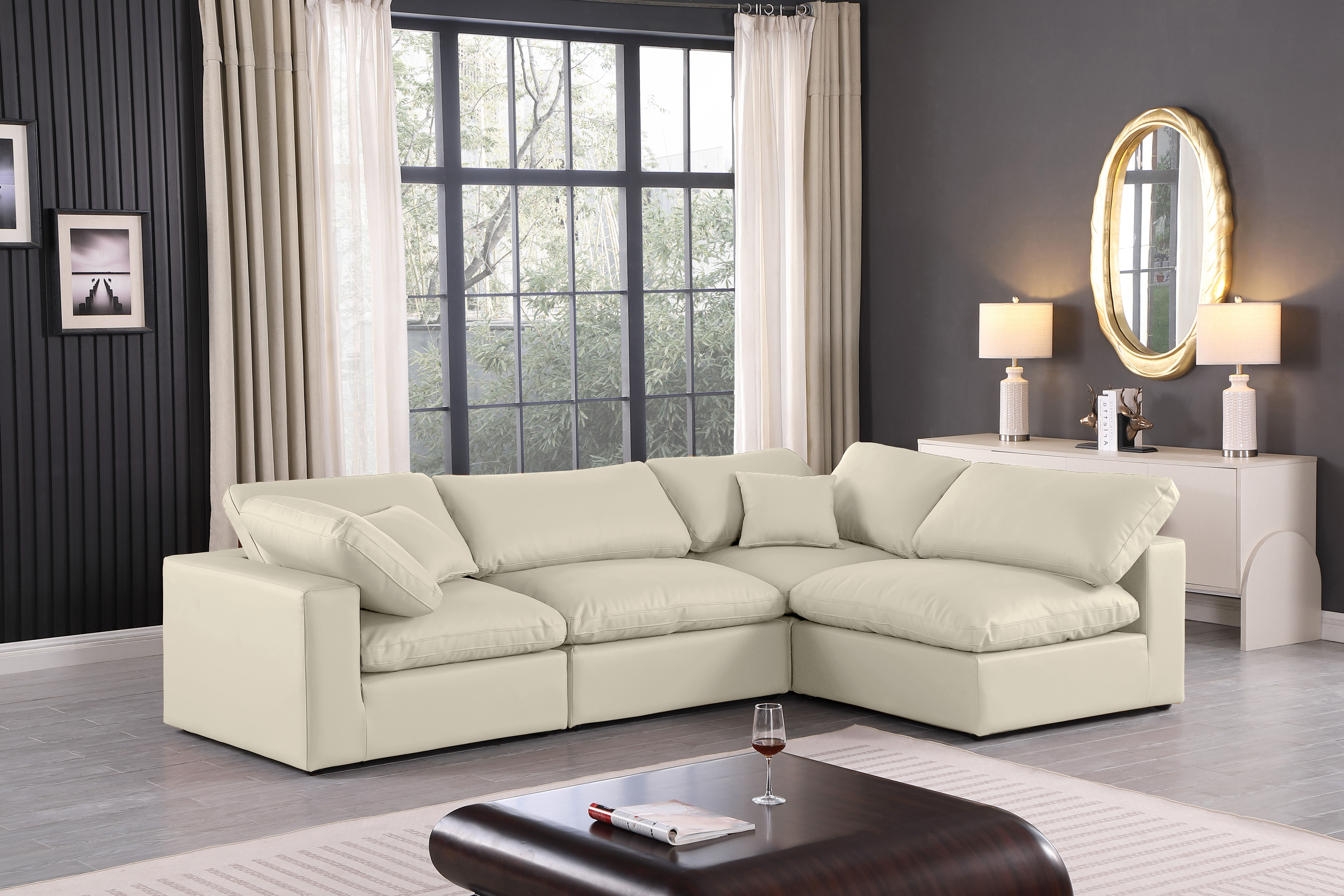 Comfy - 4 Piece Faux Leather Modular Armless Sectional - Cream