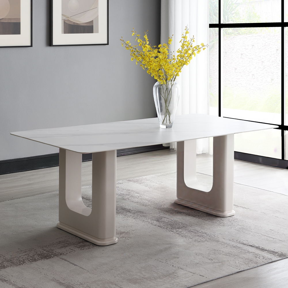 Kalam - Dining Table - Ceramic Top & Beige, beige