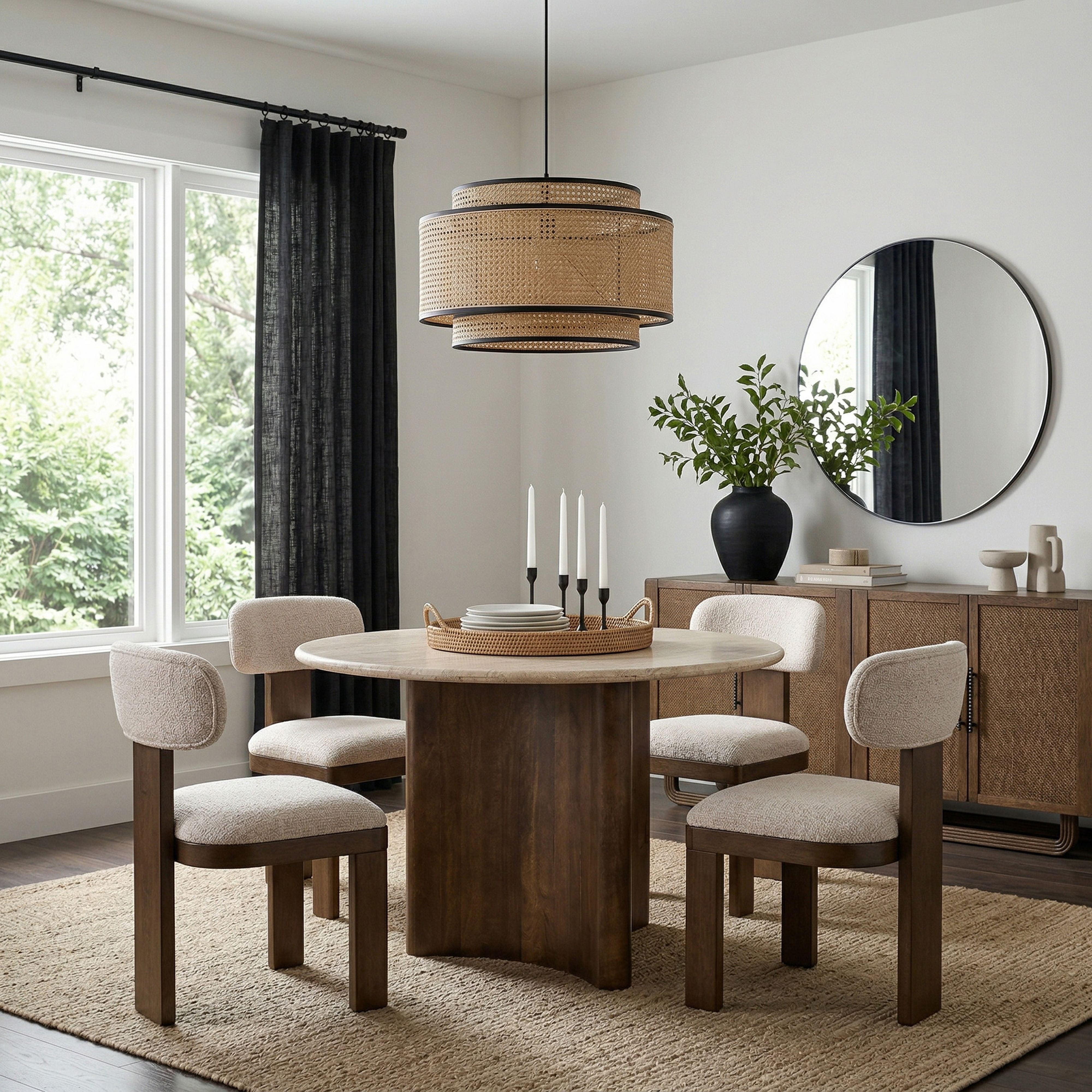 Pietra - 36" Travertine And Mango Wood Dining Table - Brown / Beige