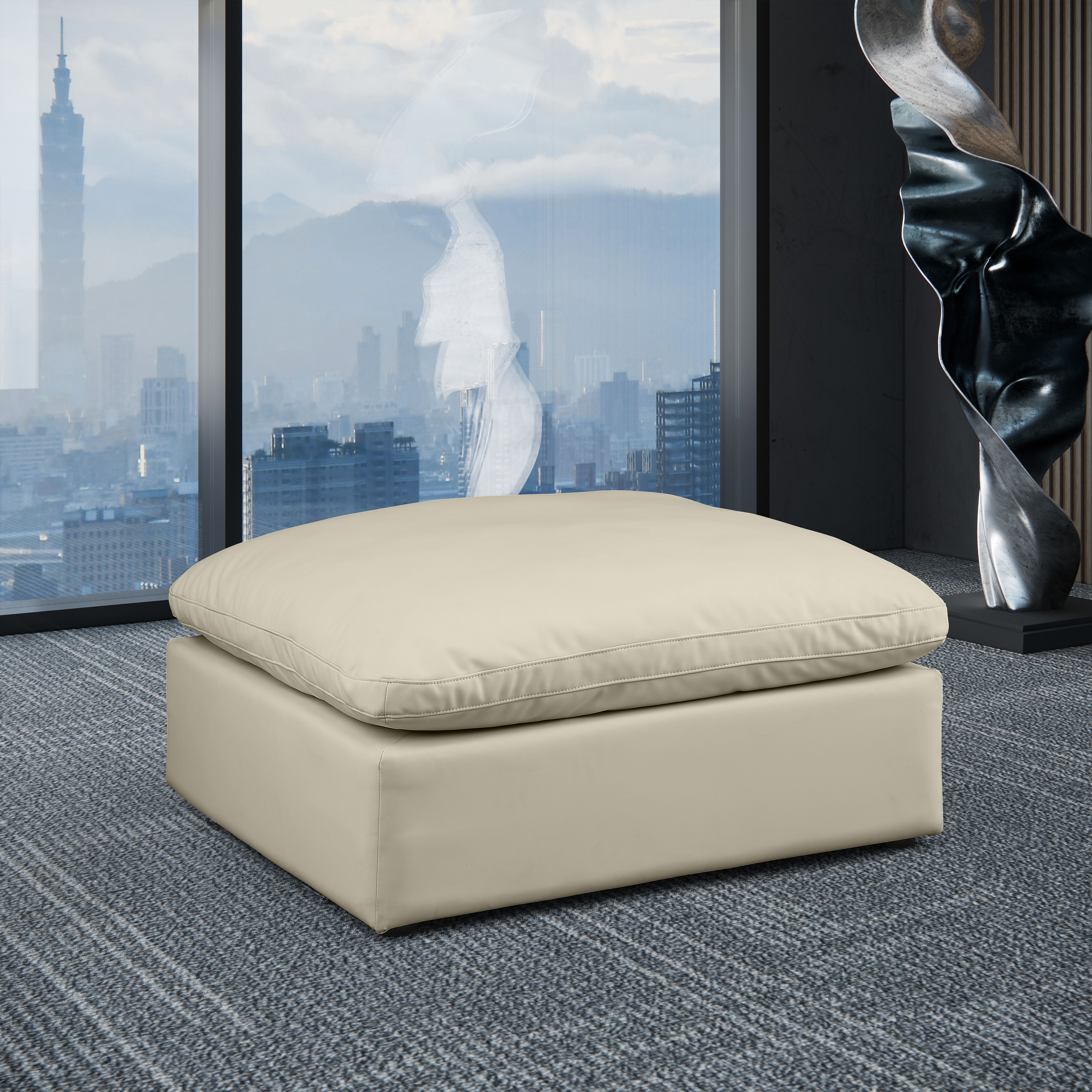 Comfy - Faux Leather Ottoman - Cream