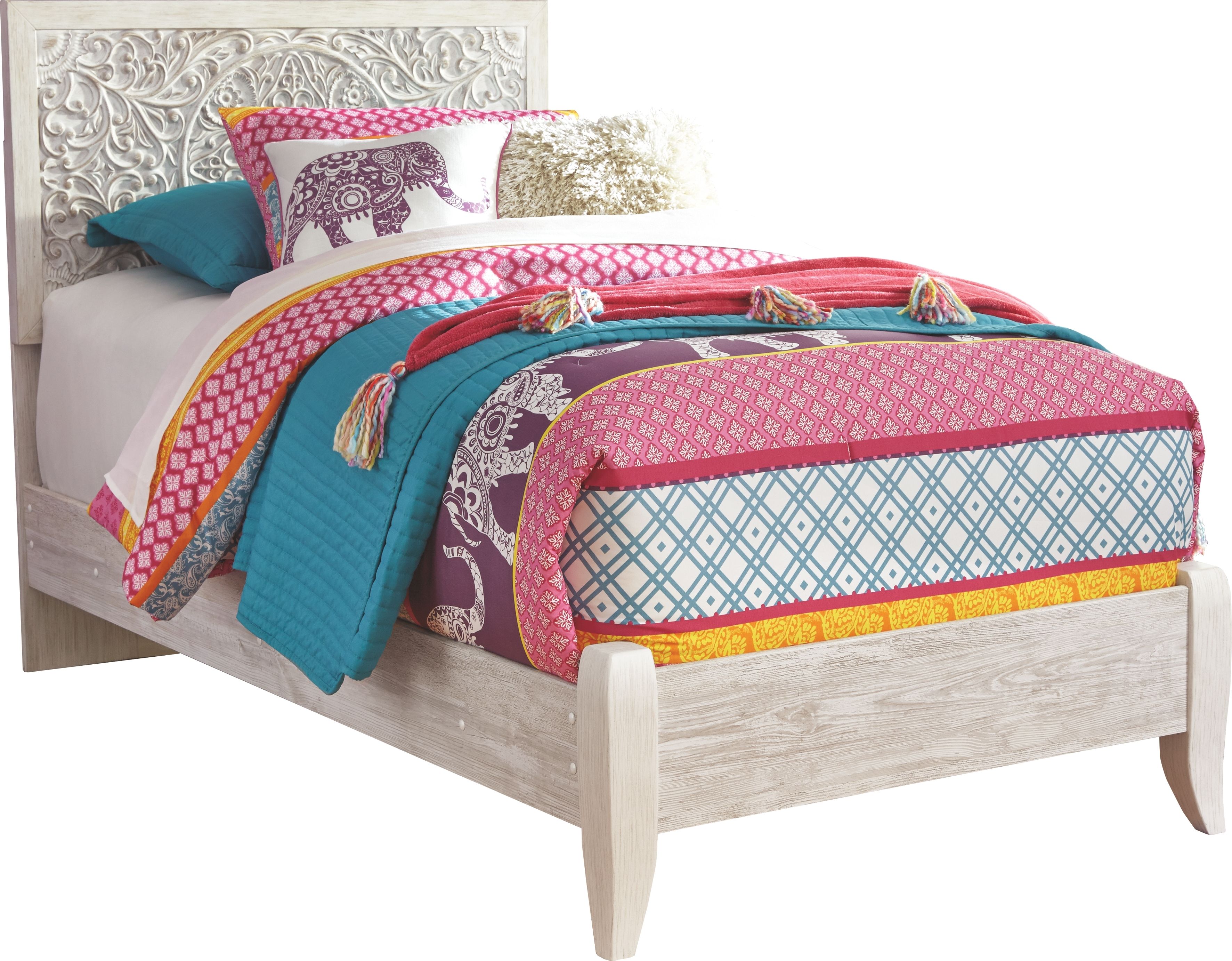 Paxberry - 4 Pc. - Twin Panel Bed, Dressing Chest, Nightstand - Whitewash