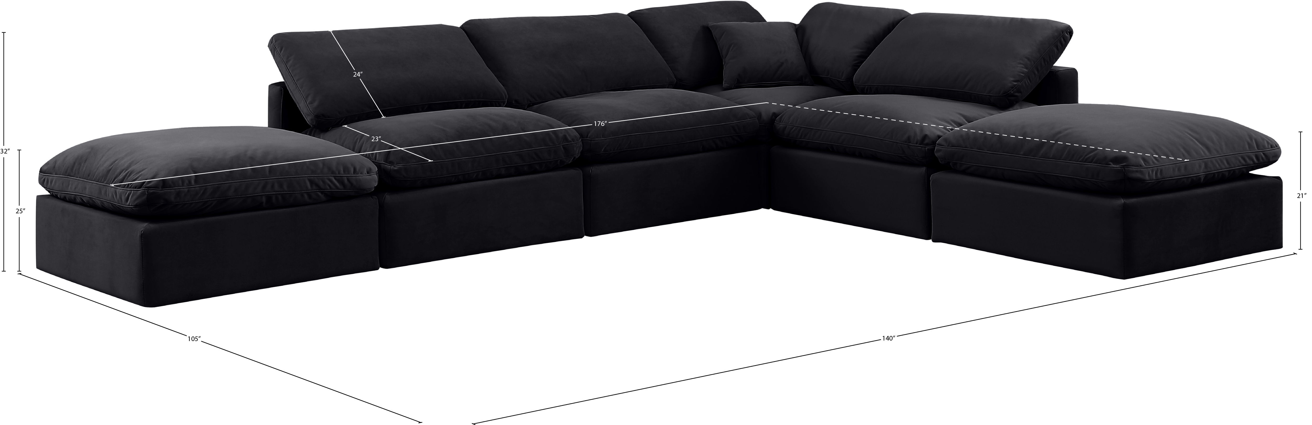 Indulge - Velvet 6 Piece Modular Armless Sectional - Charcoal
