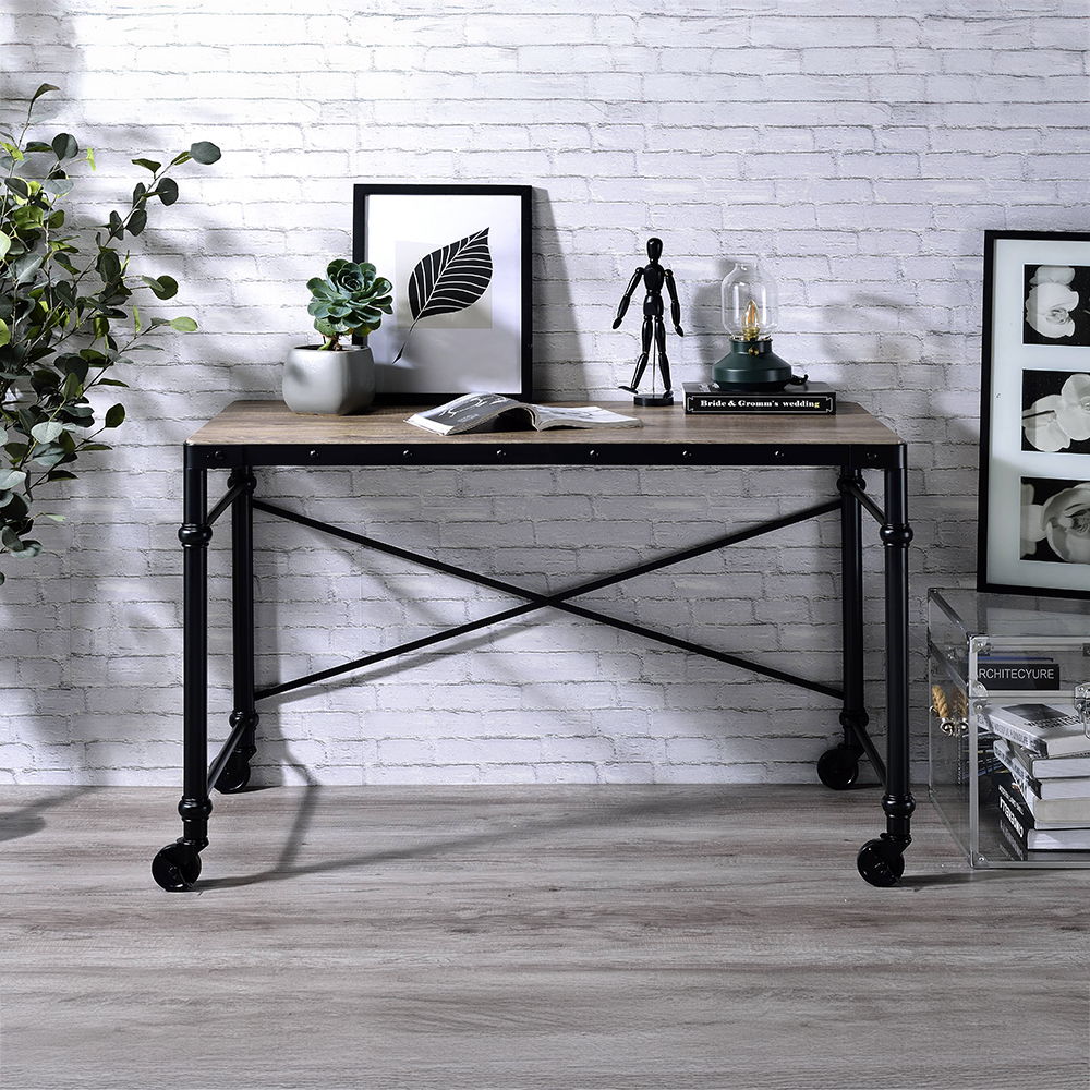 Oklarth - Writing Desk - Rustic Oak & Black, black