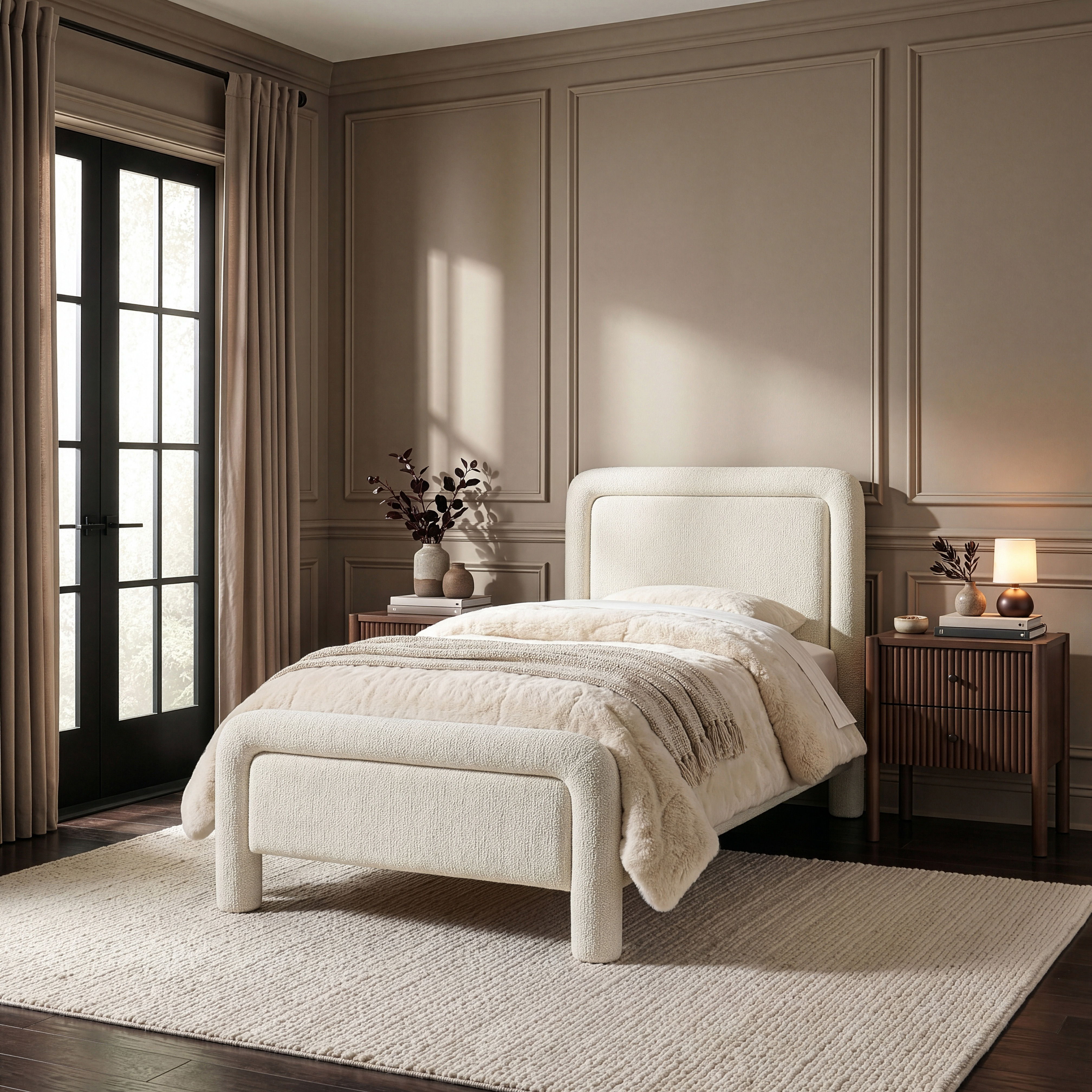 Baylor - Fabric With Interwoven Chenille Upholstered Twin Bed - Cream