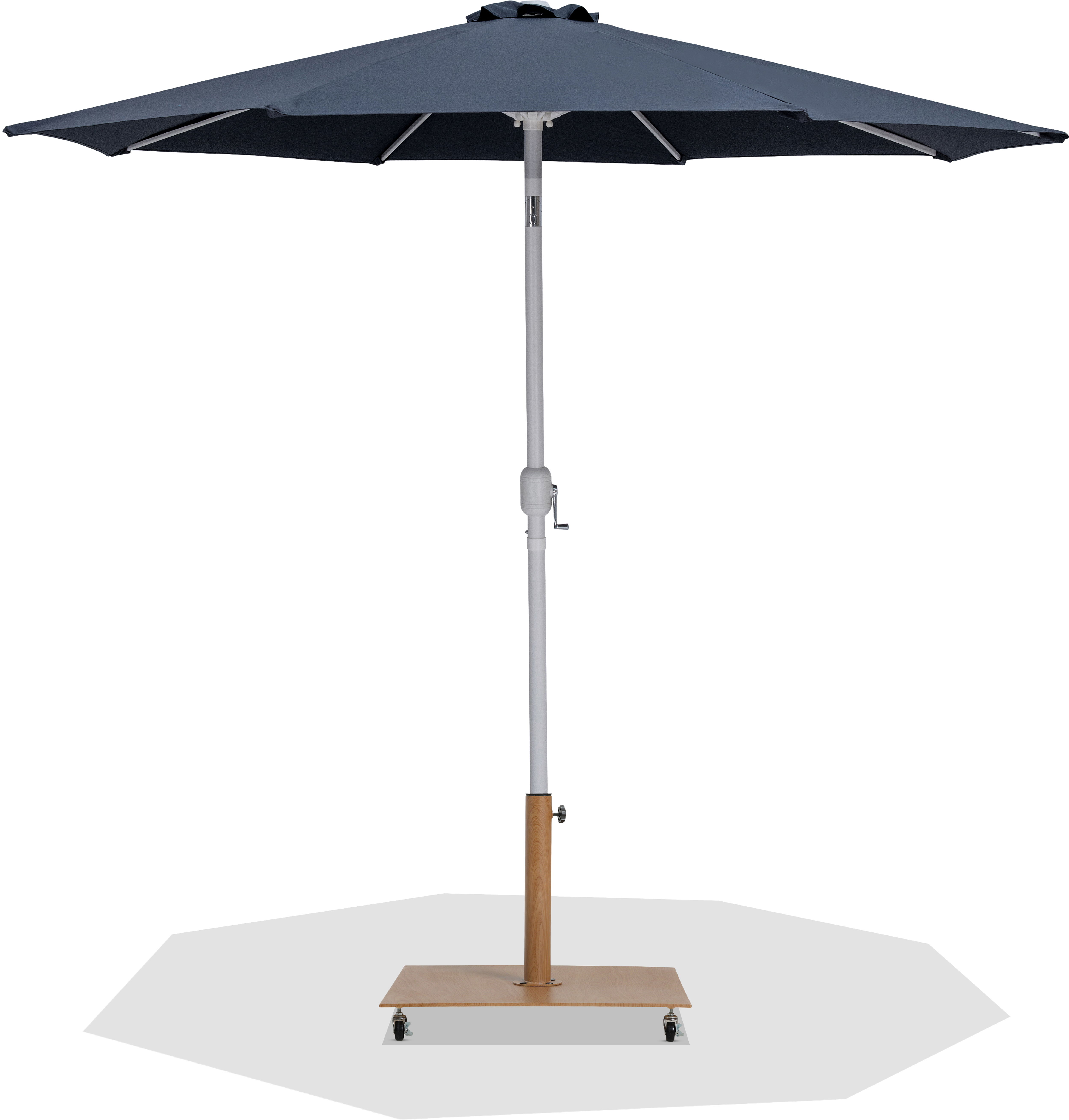 Fiji - Aluminum Patio Umbrella With Square Teak And White Base - Gray