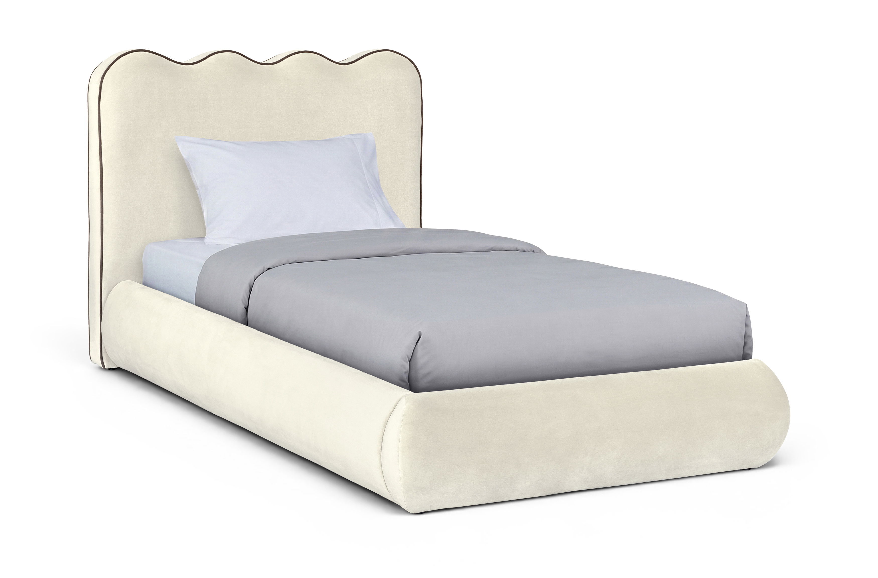 Tempo - Velvet Upholstered Twin Bed - Cream