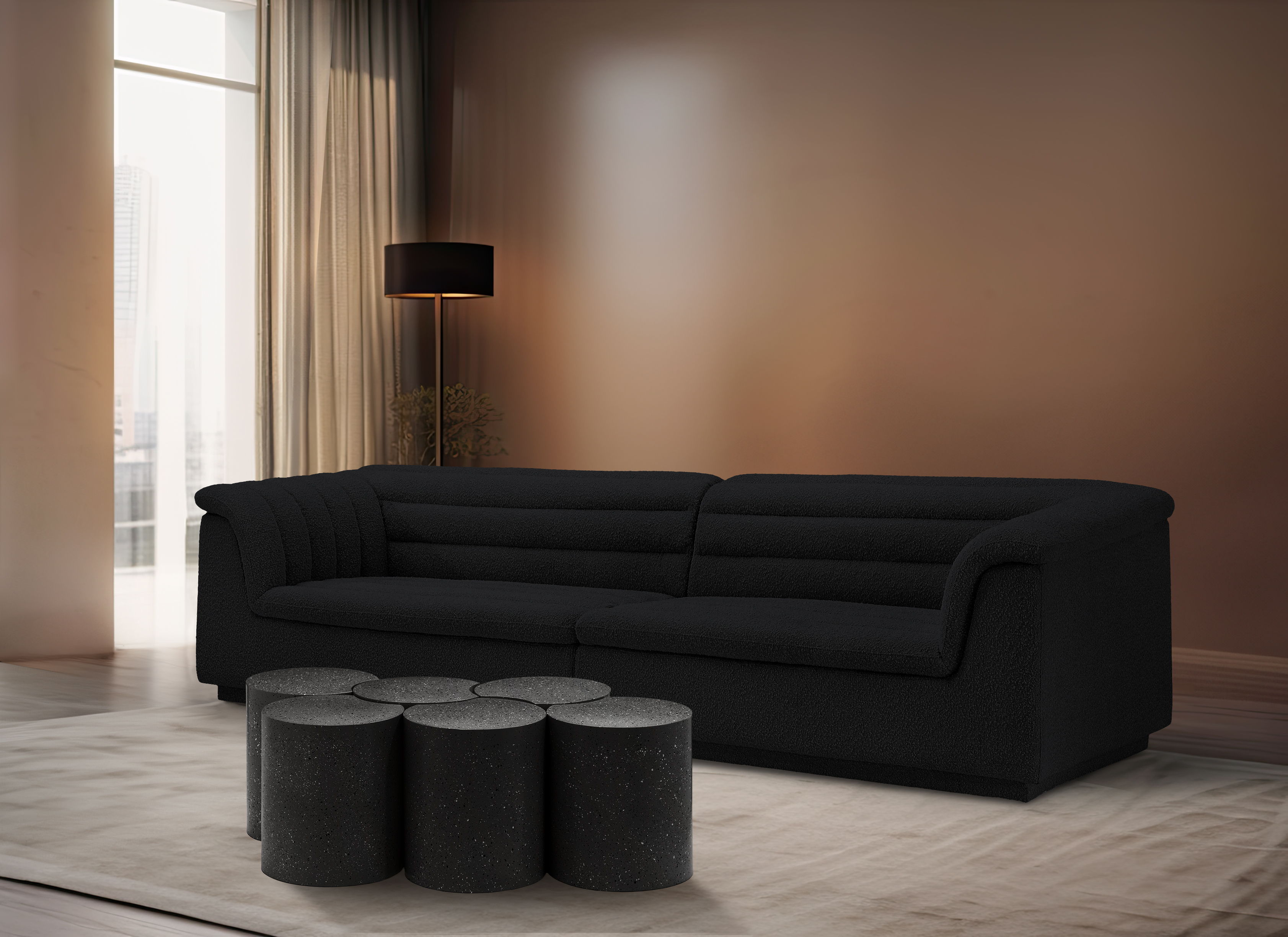 Dimple - 18" 6 Piece Modular Coffee Table - Black Terazzo