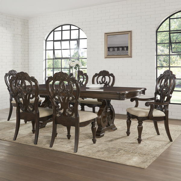 Royale - 7 Piece Arm Chair Dining Set (Table, 4 Side Chairs, 2 Arm Chairs) - Brown