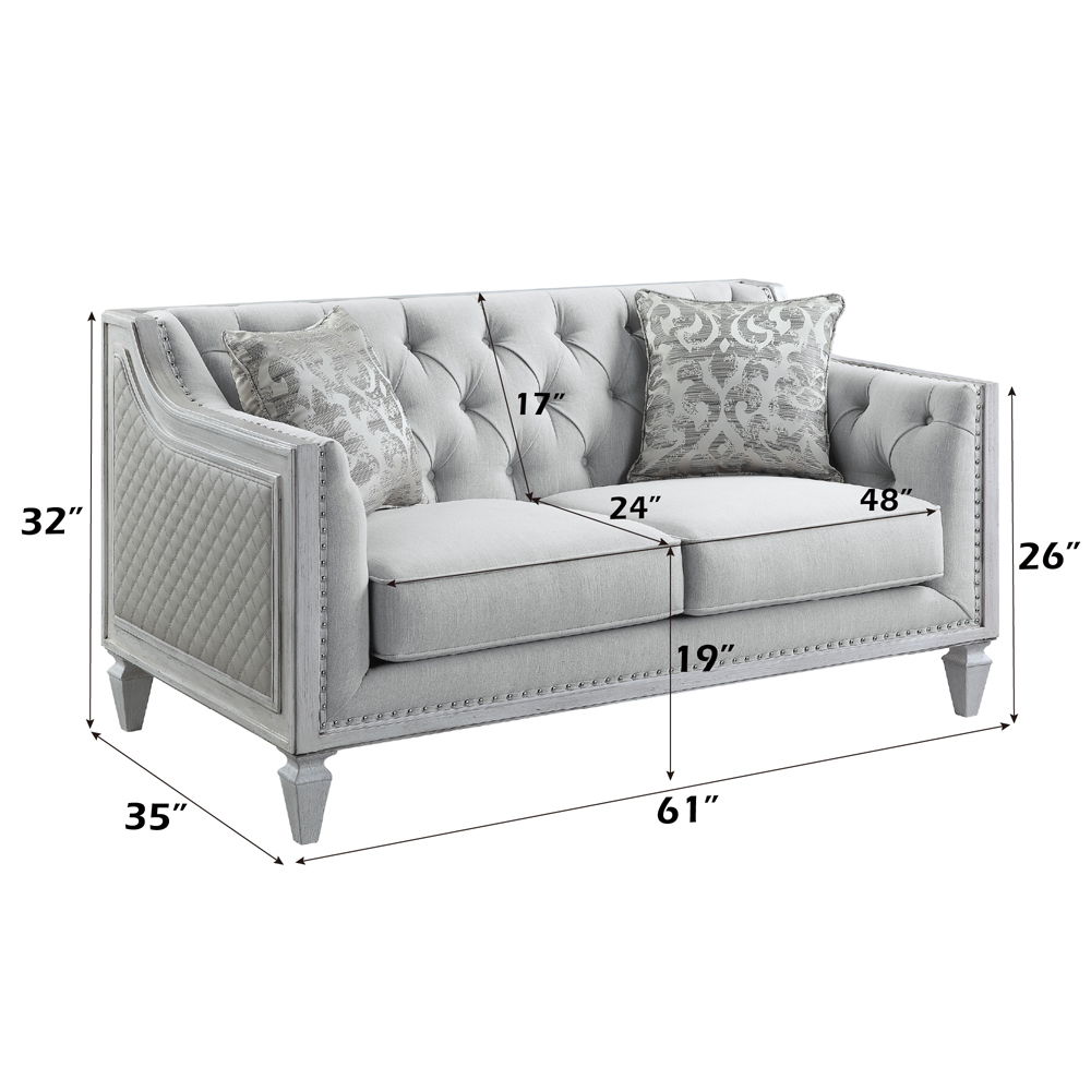 Katia - Loveseat With 2 Pillows - Light Gray Linen & Weathered White, light gray, view 7