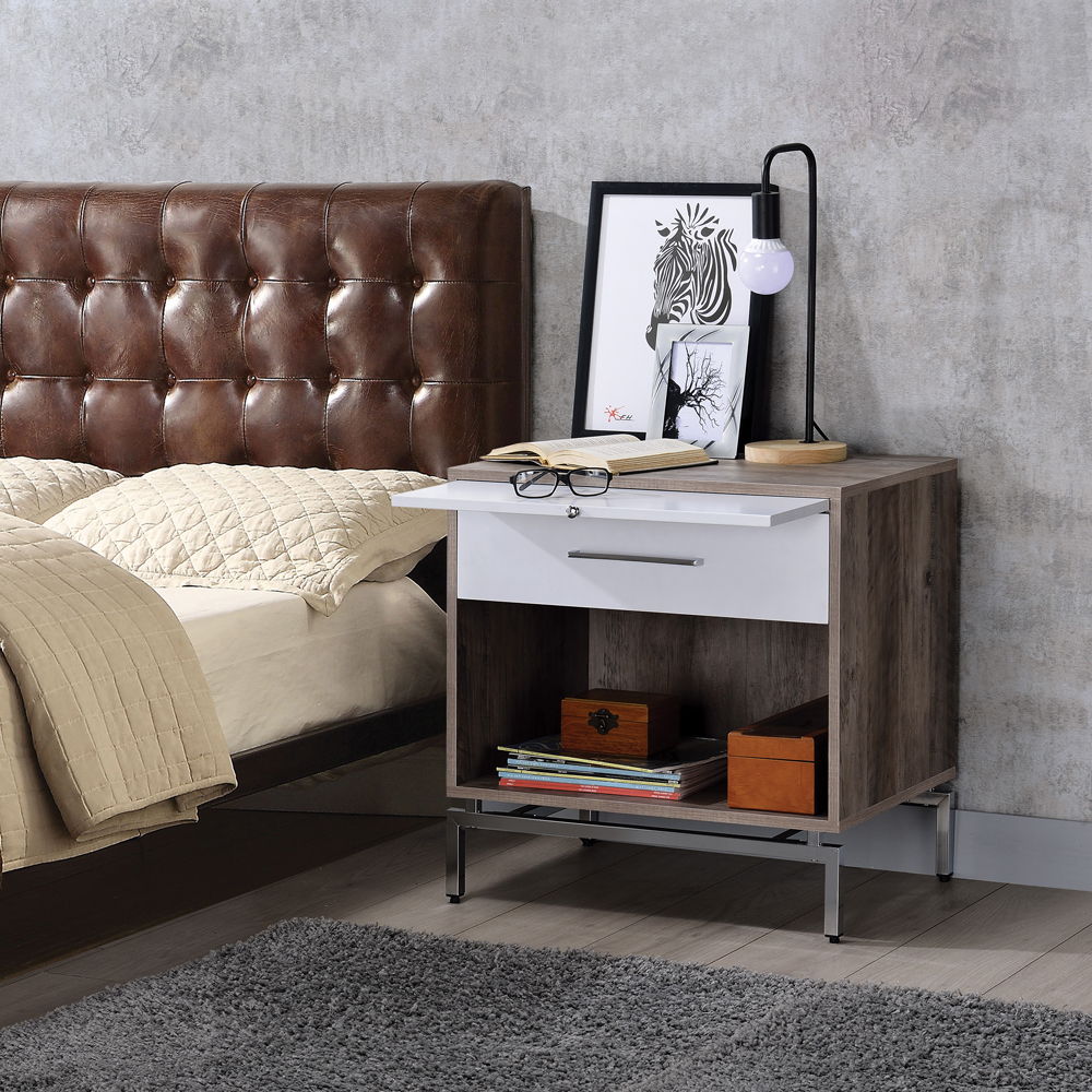 Cistus - Accent Table - Weathered Gray Oak & White, dark gray