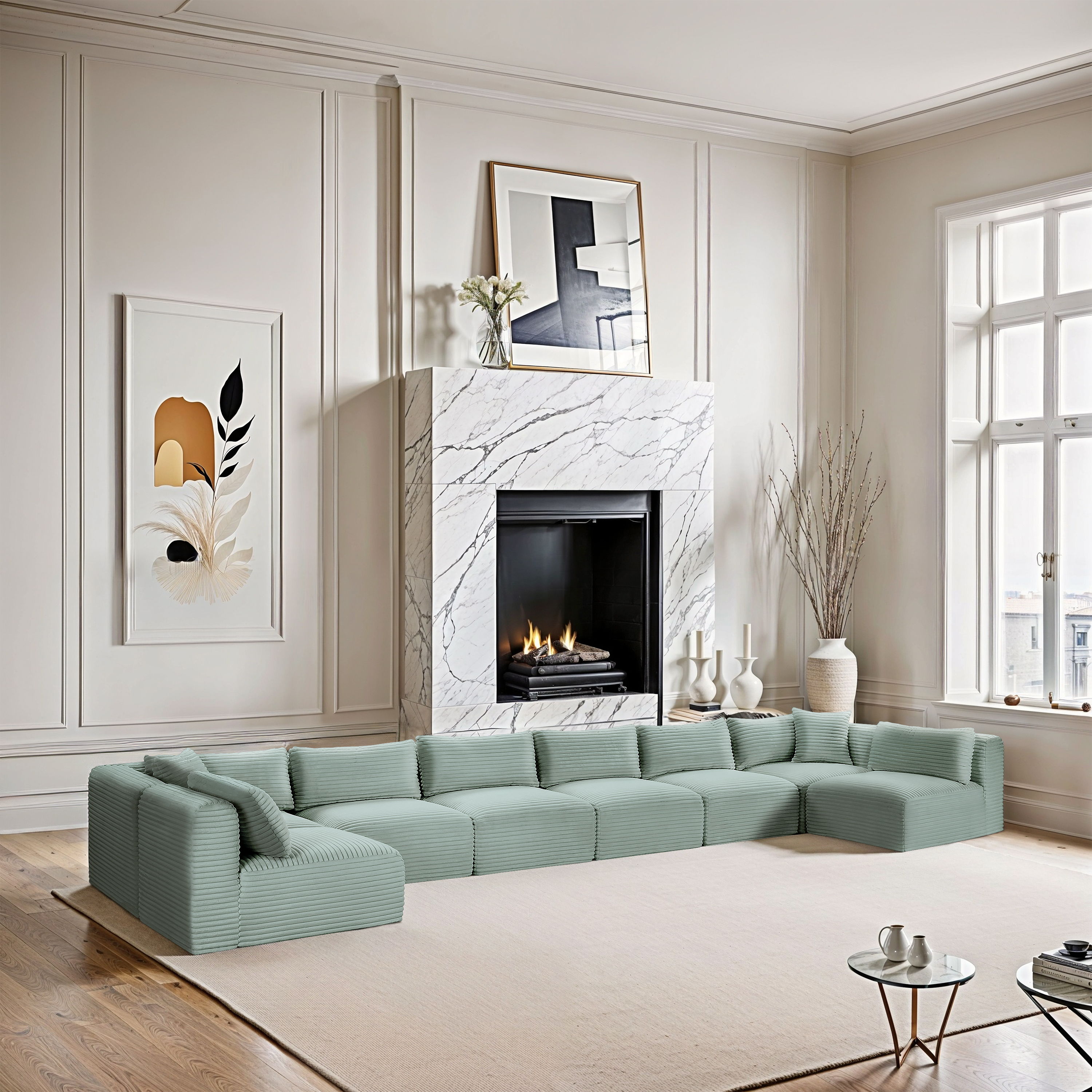 Shaggy - 8 Piece Modular U-Shaped Armless Sectional - Mint