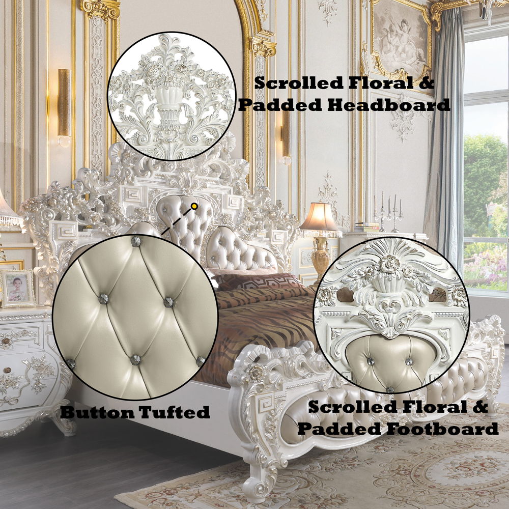 Vanaheim - Eastern King Bed - Beige Synthetic Leather & Antique White, beige, view 7