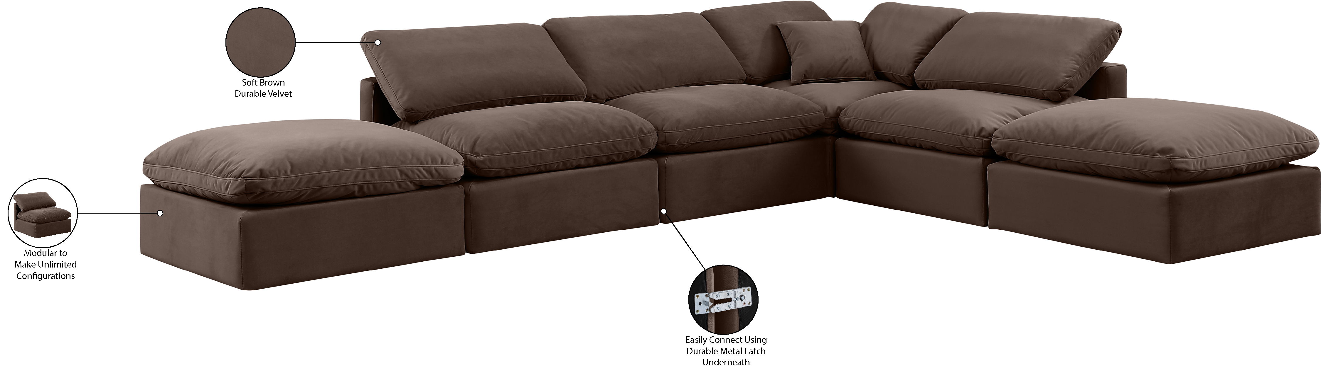 Indulge - Velvet 6 Piece Modular Armless Sectional - Brown