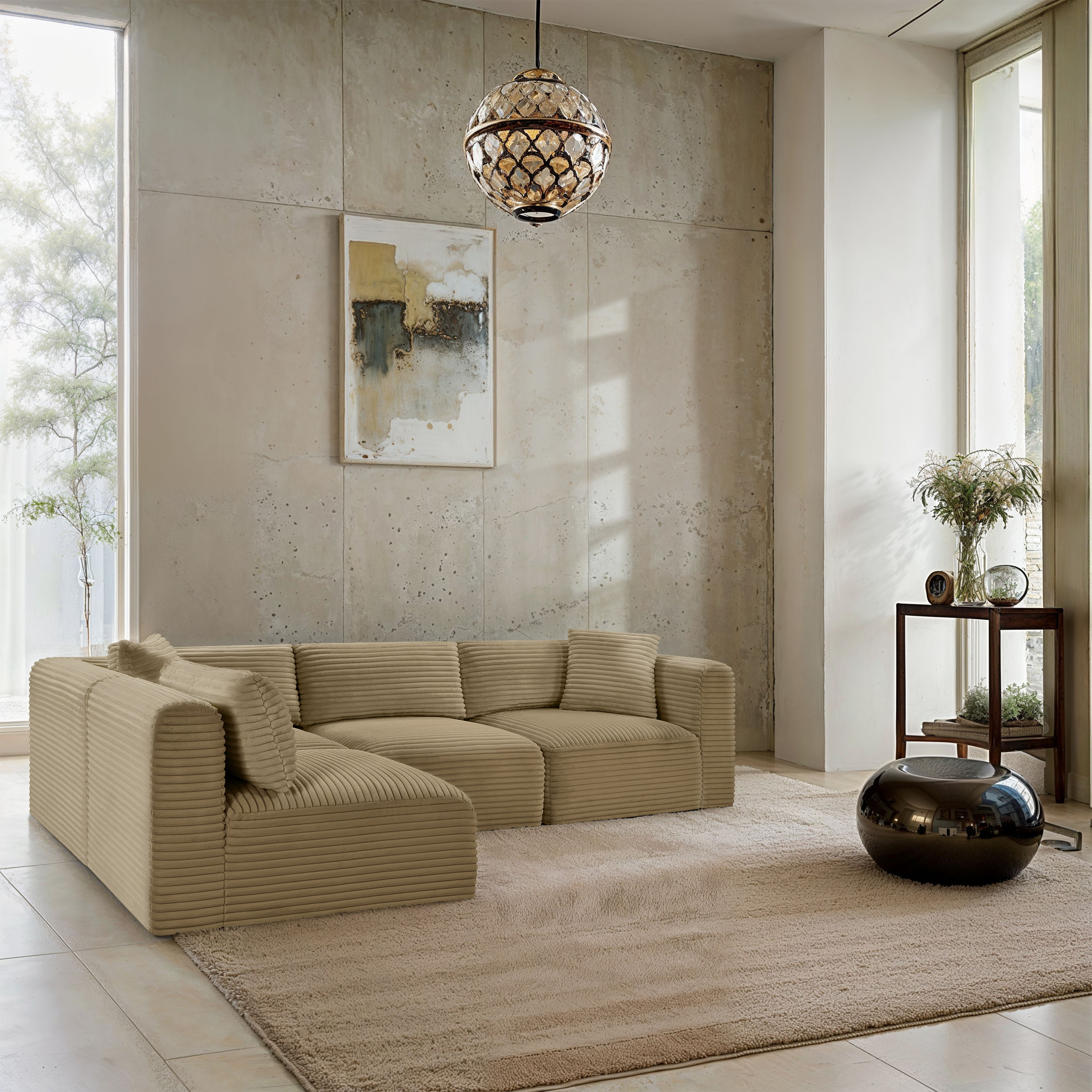 Shaggy - 4 Piece Modular Corner Sectional - Camel