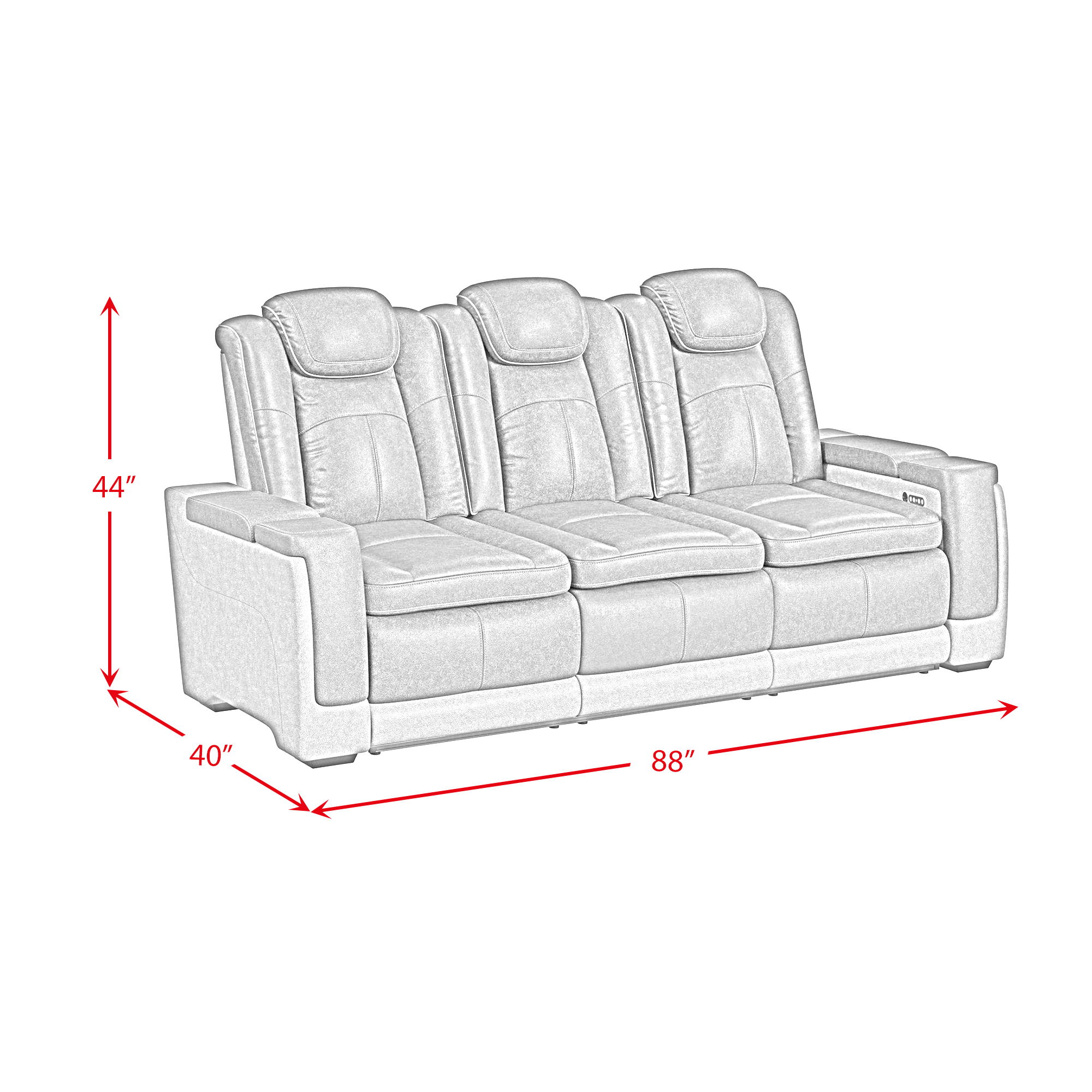 Lantana - Power Motion Sofa With Power Headrest, LED, DDT, Reading Light And Pws - Rocky Cement / Charcoal